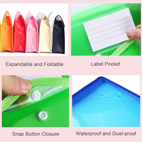 Plastic File Folder A4 Size Expandable Poly Envelopes Horizontal,10 Pack