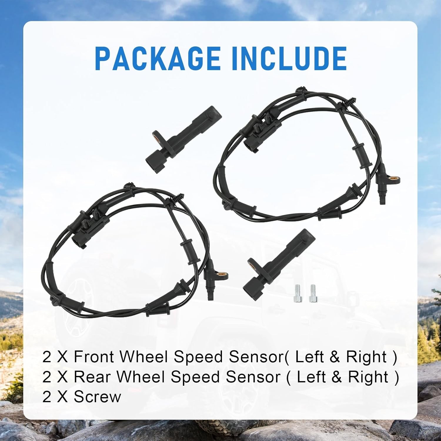 ABS Wheel Speed Sensor Front and Rear 4PCS Replacement for Jeep Wrangler 3.6L 3.