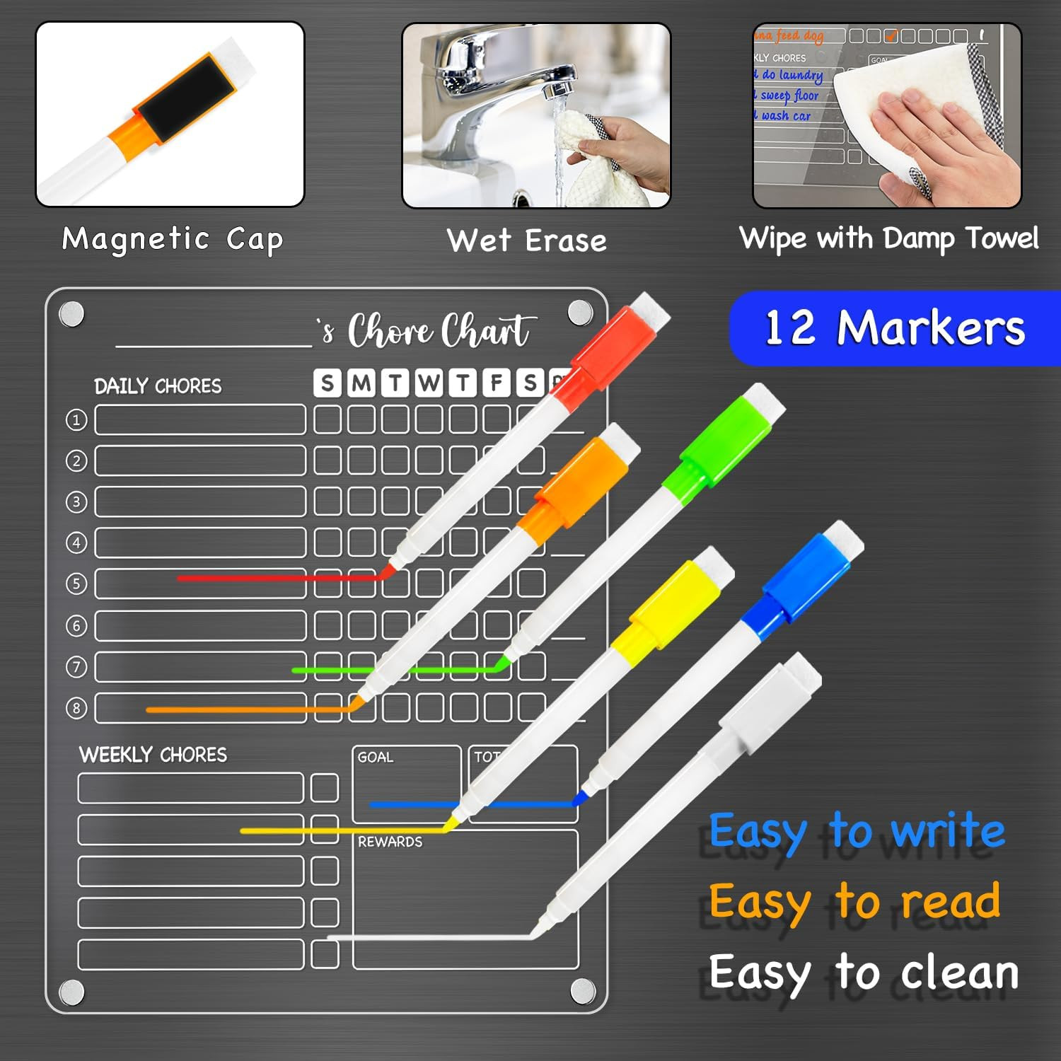 3 Pack Acrylic Magnetic Kids Chore Chart for Multiple Kids & Family on Fridge –
