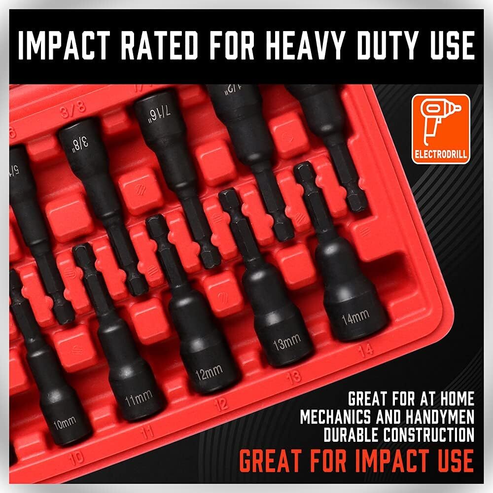 12-Piece Magnetic Nut Driver Set – Premium Impact Power Hex Nut Driver Drill Bit
