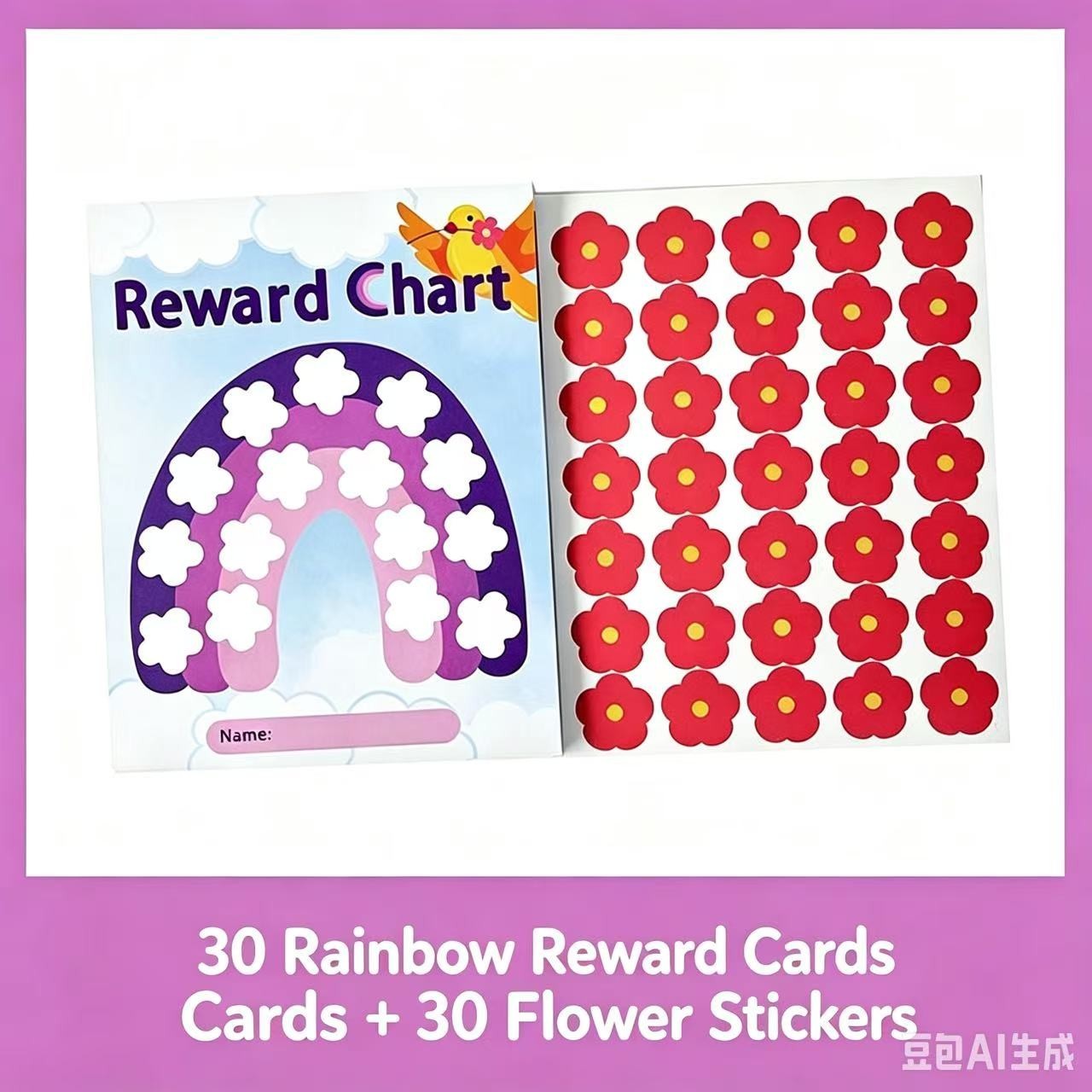 Kids Behavior Reward Chart (Only Rainbow)30 Reward Cards+30 Flower Strickers