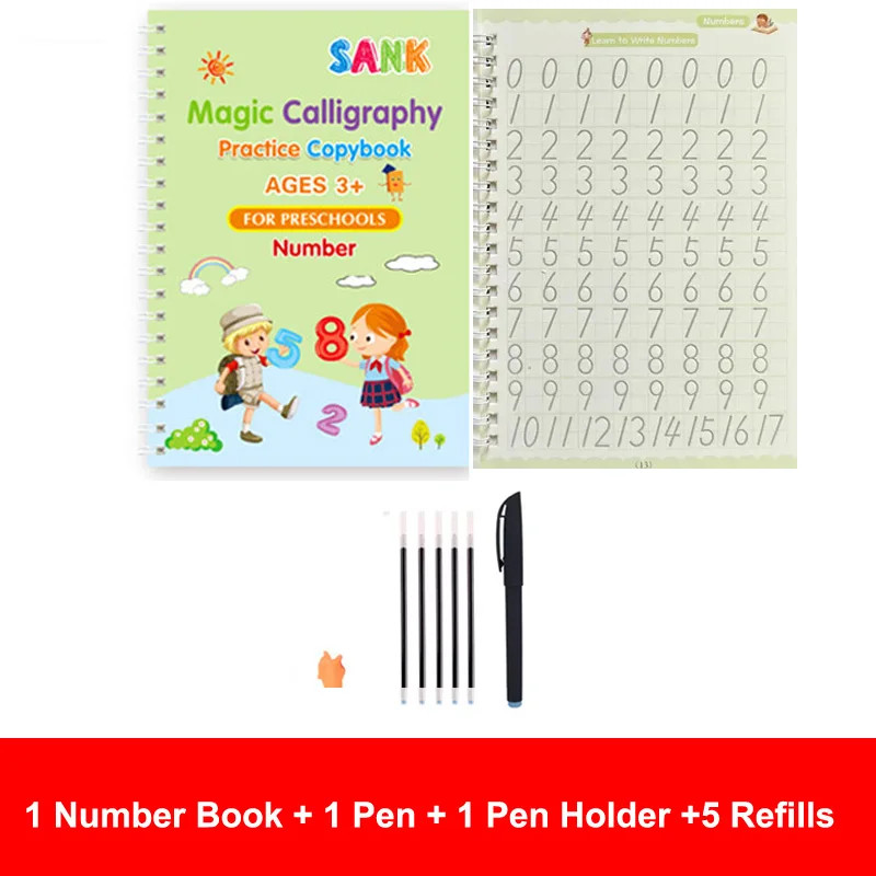Magic Practice Copybook Reusable Handwriting Book Pen Set Number Sank Kids Gift