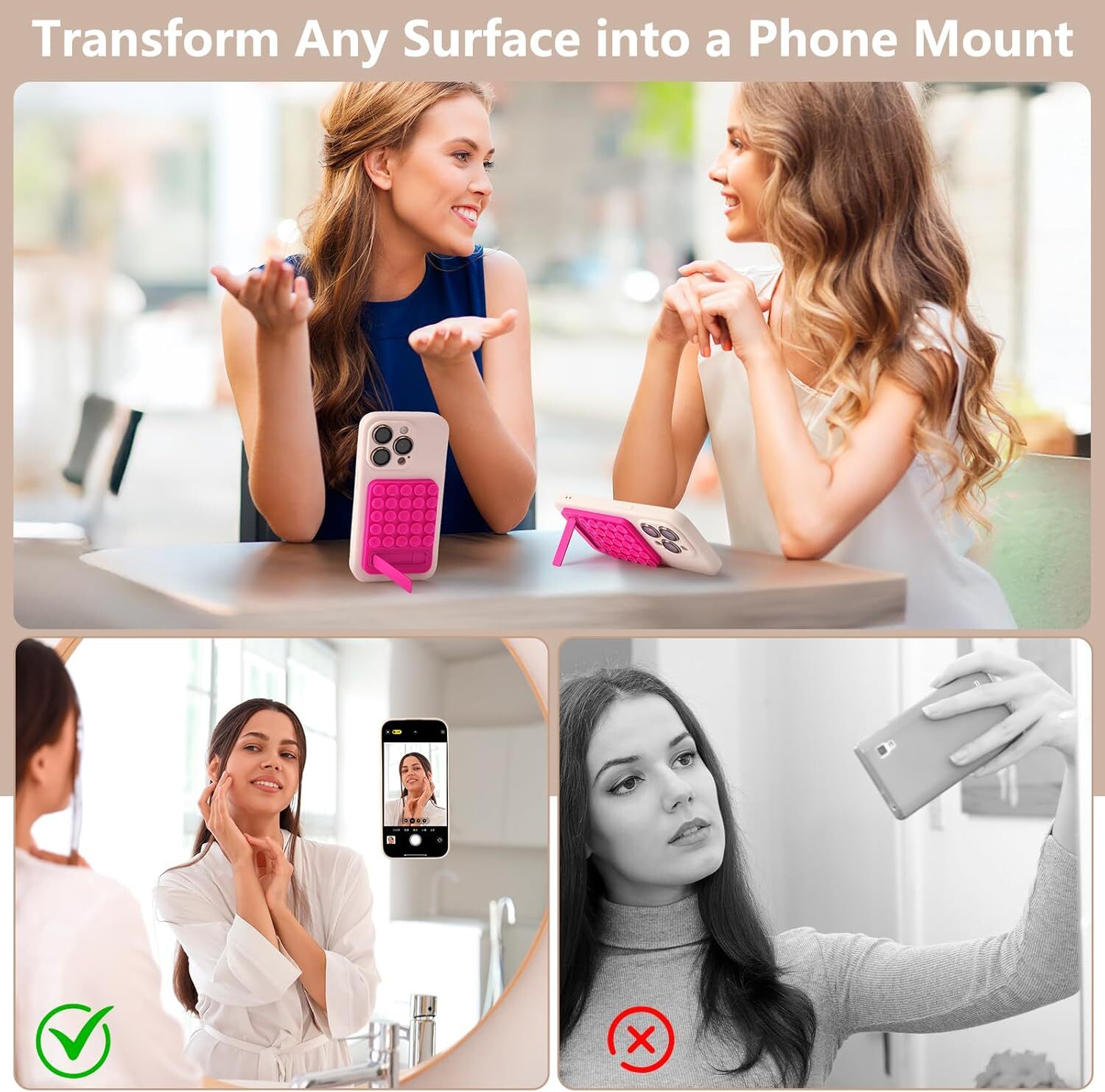 Silicone Suction Phone Case Adhesive Mount – 2 in 1 Silicone Sticky Phone Grip