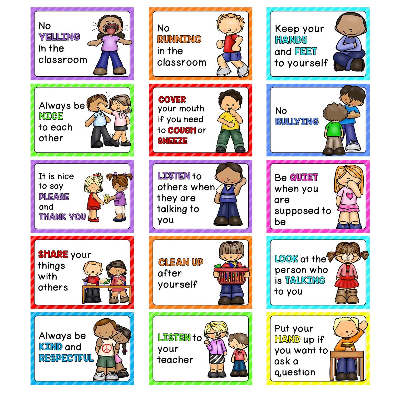 15Pcs A4 Classroom Rules Educational Posters for Preschool, Home, Middle and …