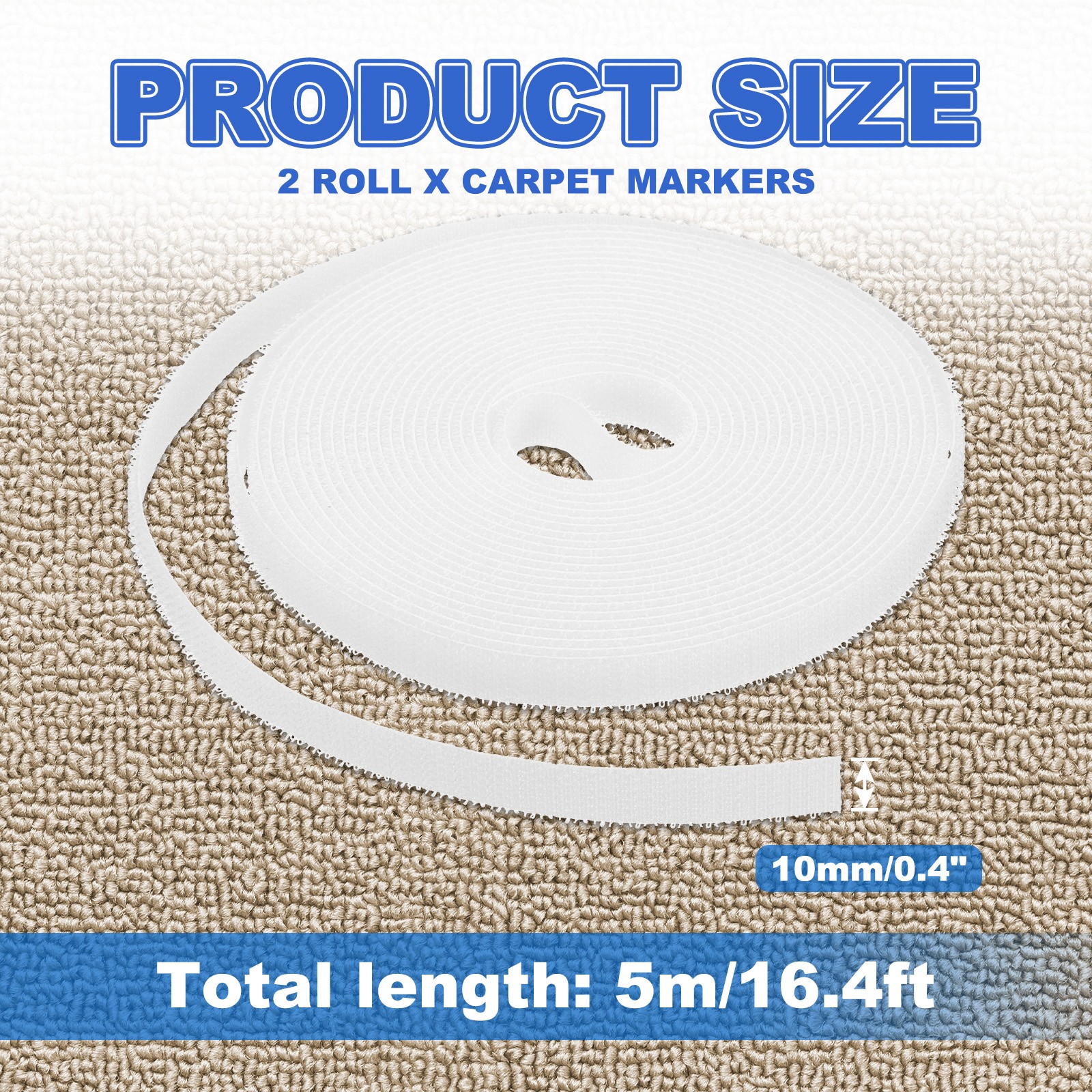 2pcs Carpet Marker Strips 0.4 Inch x 16.4 Ft, Floor Markers Nylon Strip, White