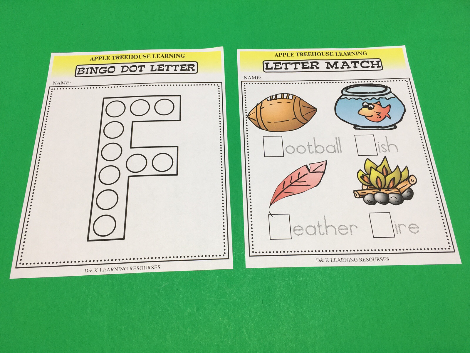 Letter Ff – Apple Treehouse Worksheets – Preschool Teaching supplies 20pgs