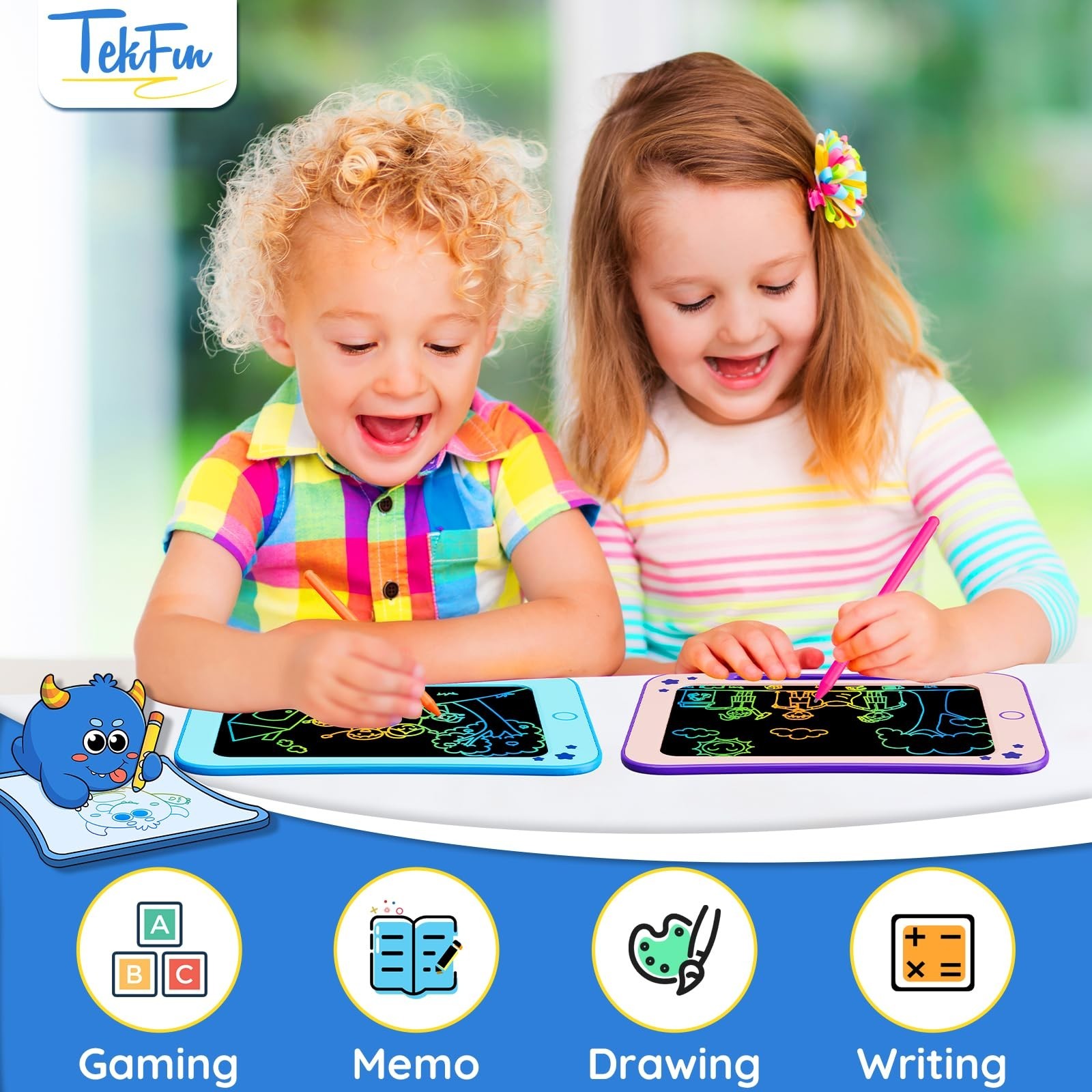 TEKFUN 8.5-Inch LCD Writing Tablet for Kids – Doodle Board with Stickers, Dra…