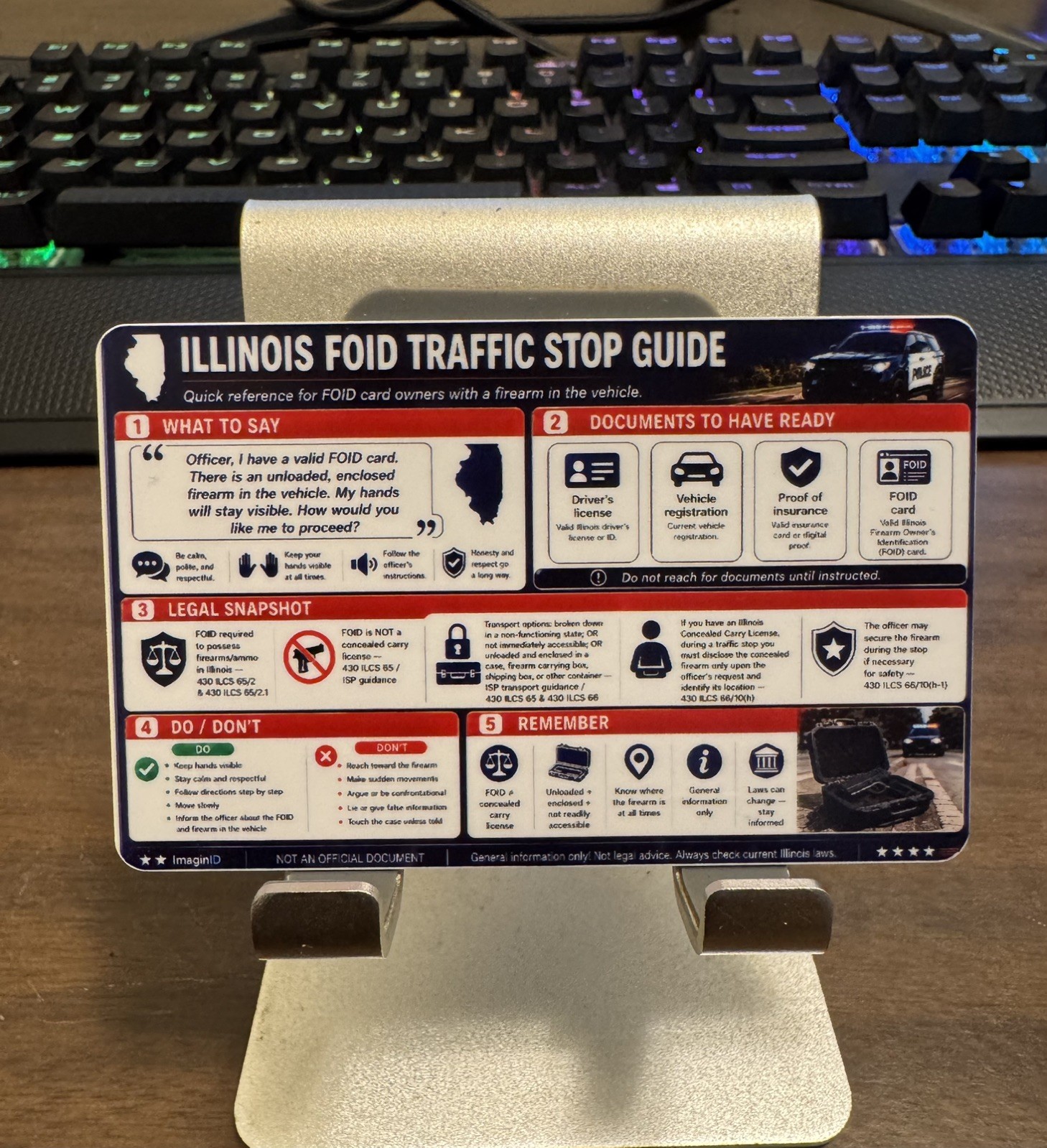 Custom FOID Traffic Stop Reminder Guide PVC Card – Wallet Size Novelty