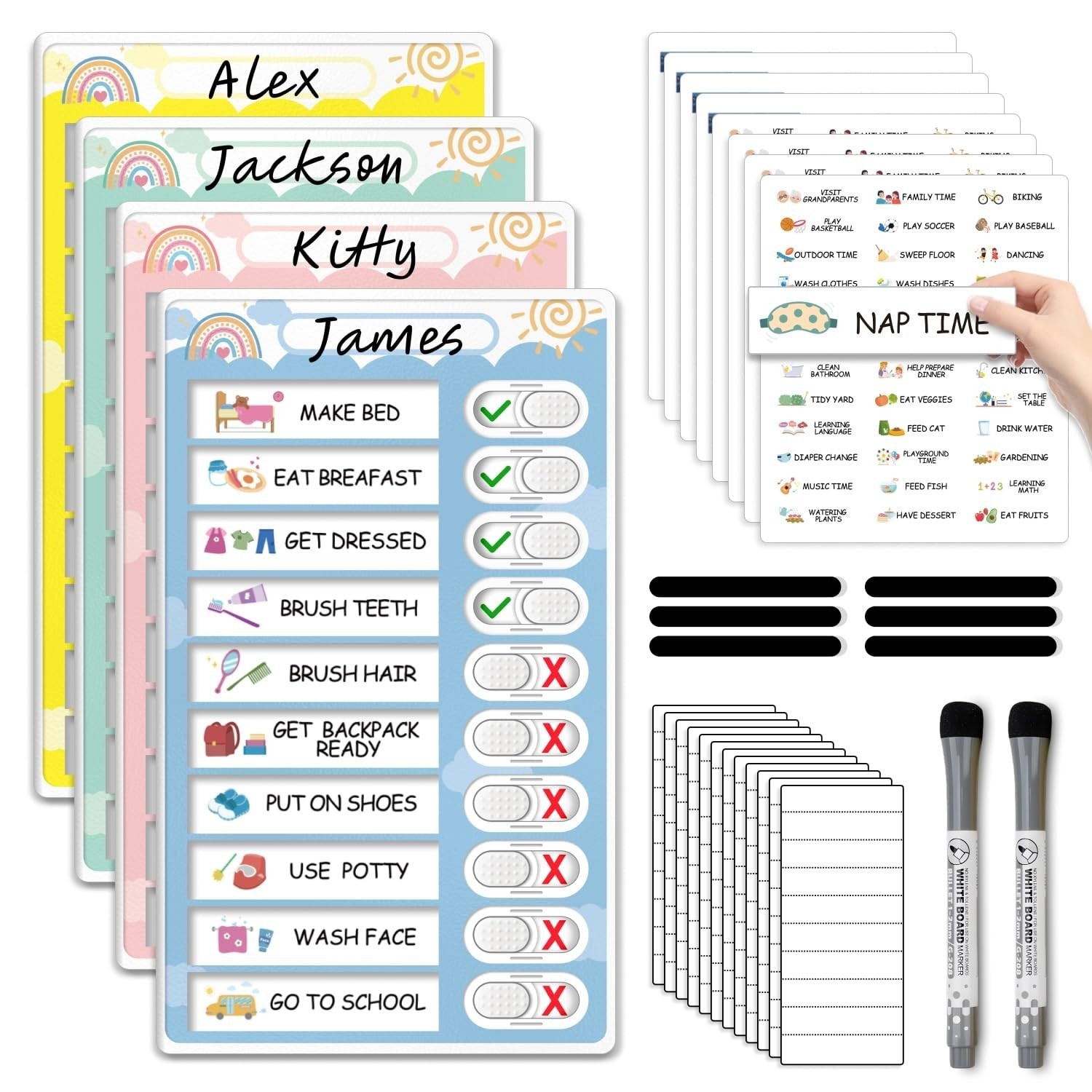 4-in-1 Magnetic Chore Chart for Kids – Dry Erase Morning/Bedtime Routine Visual