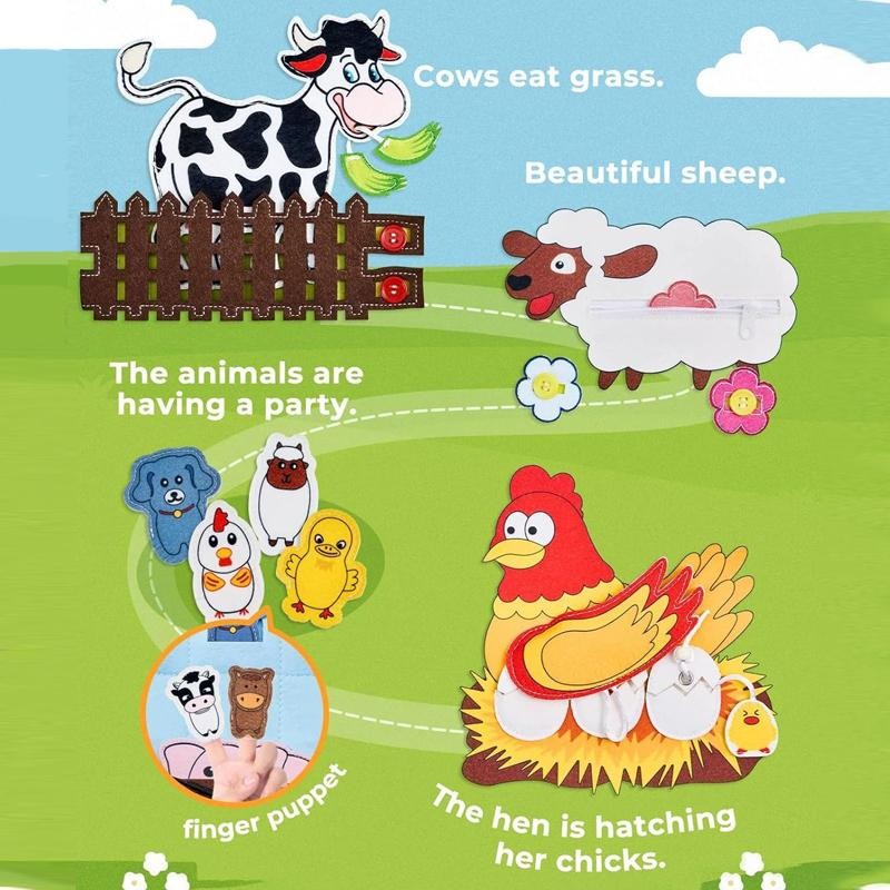 Montessori Busy Cloth Book Toddlers Farm Animal Story Felt Preschool Learning Fi