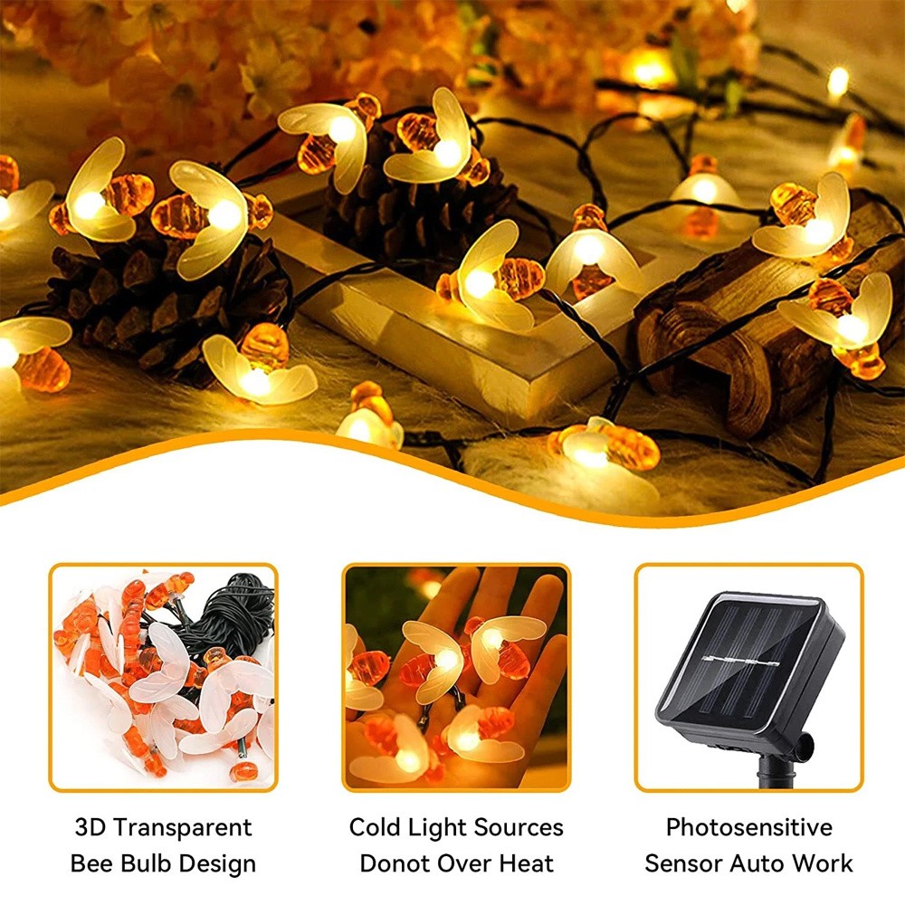 Solar Outdoor Bumble Bee Lights, 20 LED Waterproof Garden Fairy Decoration
