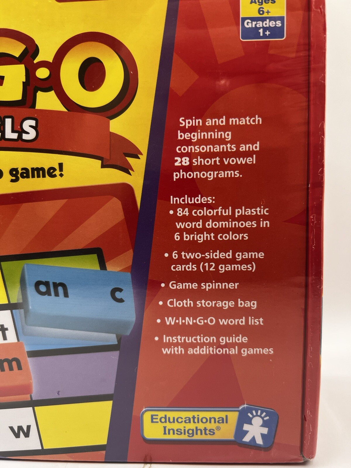 New! W.i.n.g.o. WINGO Short Vowels By Educational Insights Word Dominoes Bingo