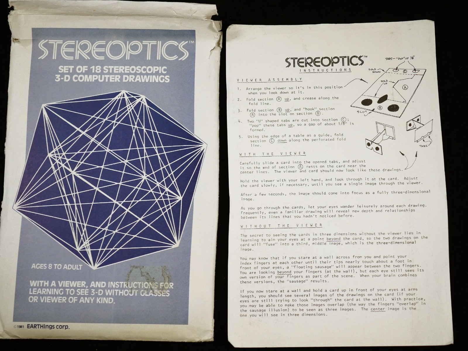 STEREOPTICS 18 Stereoscopic 3-D Computer Drawings 3D Viewer 1981 Earthings Corp