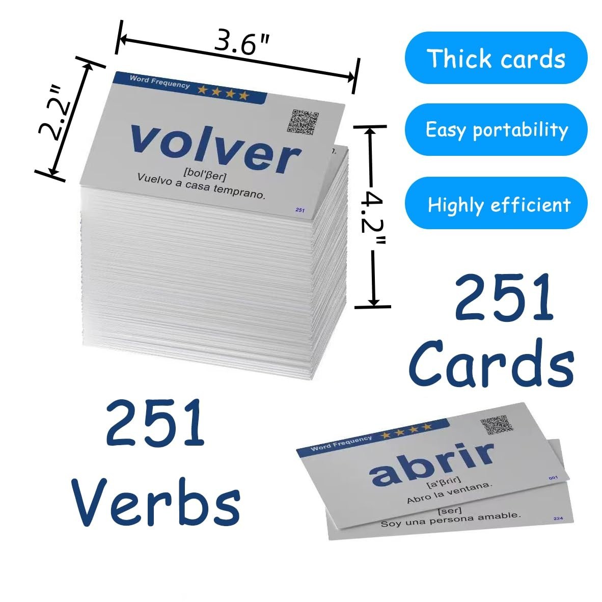 Spanish Verbs Flash Cards for Beginners & Kids – Learn Spanish to English, Mediu