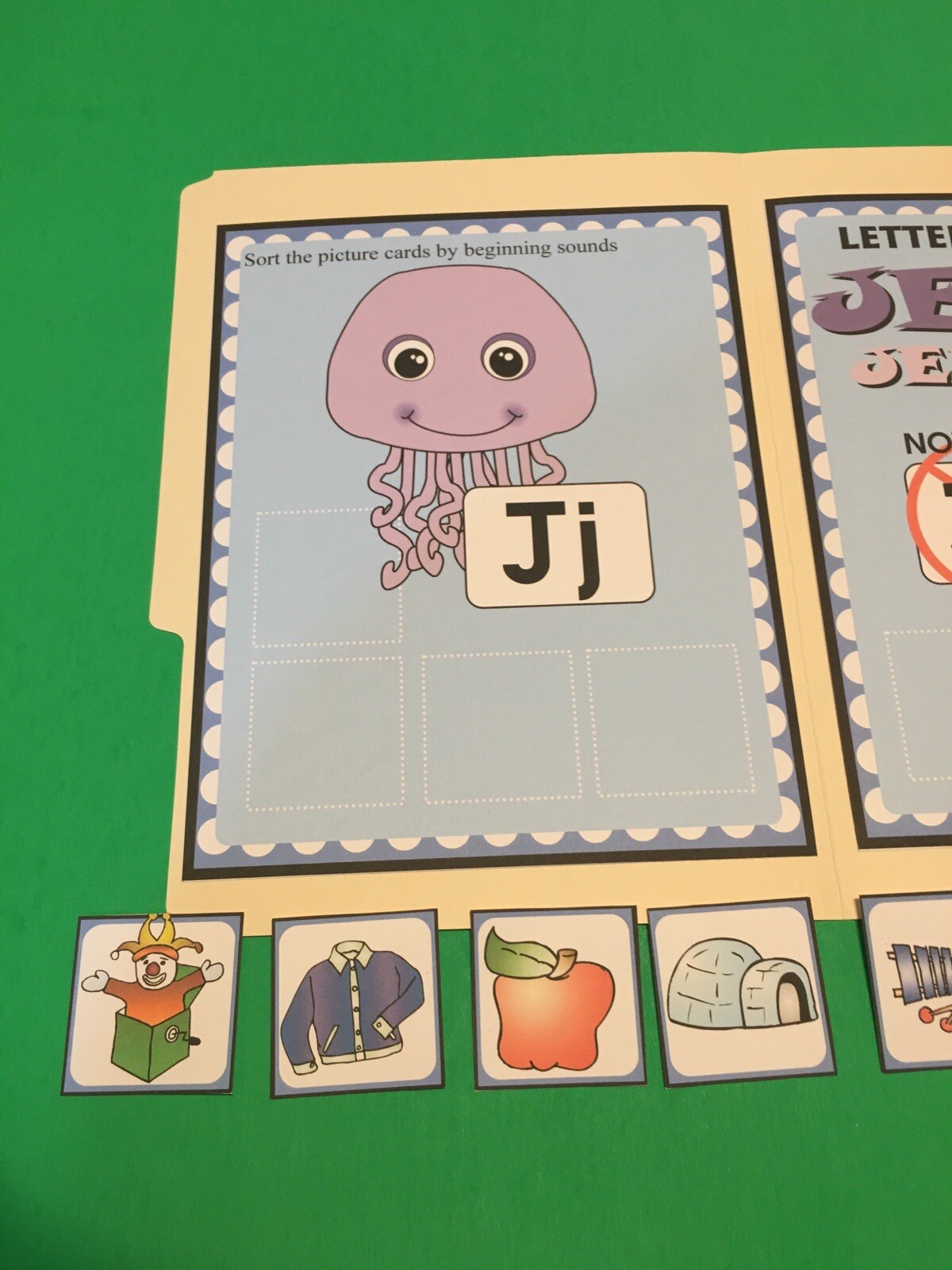 Jessie Jellyfish – Letter Jj – DIY File Folder game – Printed / Uncut