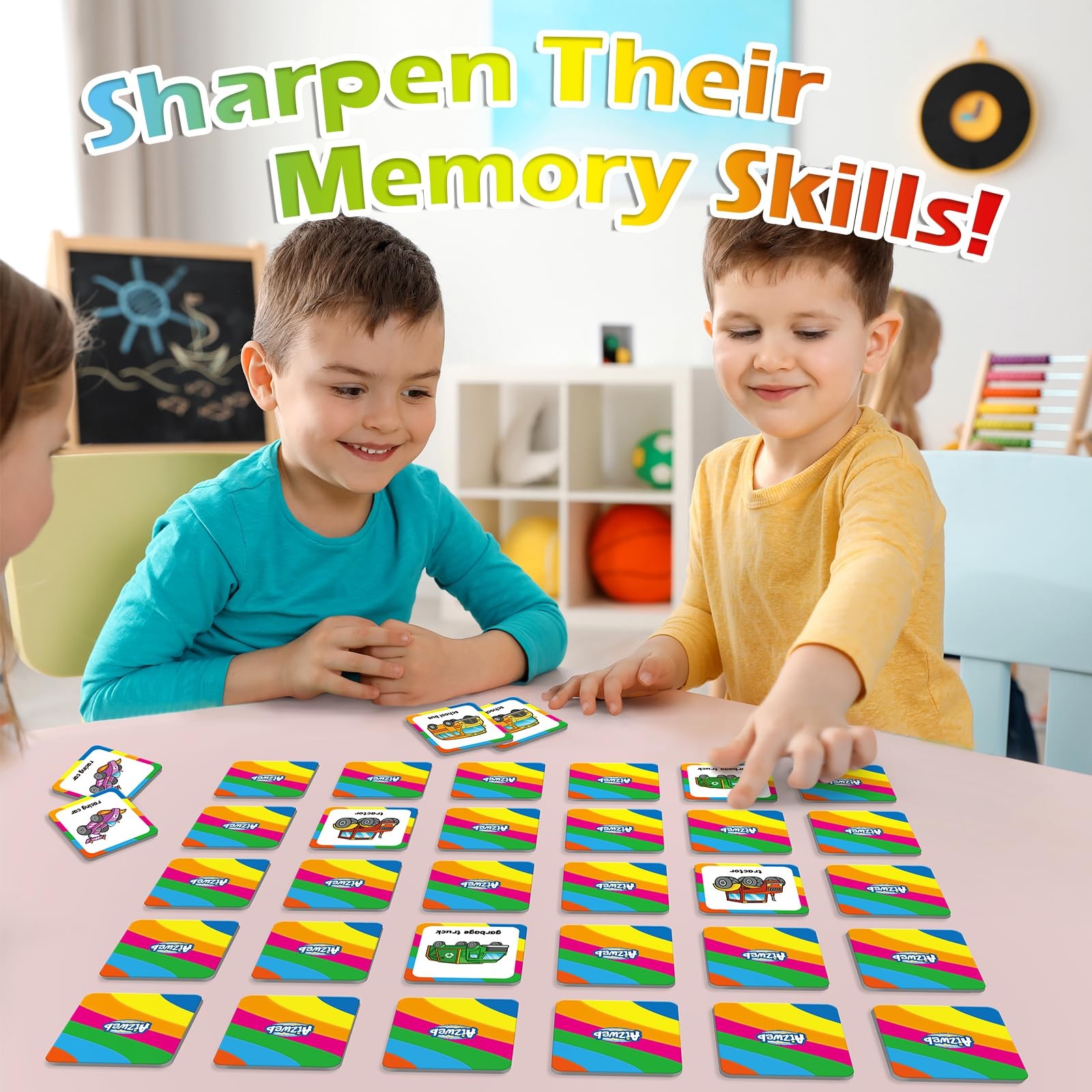 Aizweb Match Game,Memory Game, Vehicle 48 Pcs Toddler Card Games for Kids Age…