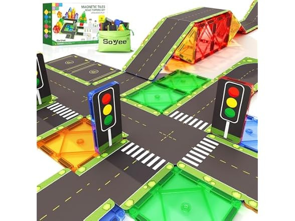 Magnetic Tiles Road Toppers Set Building 32 Tiles STEM City Construction