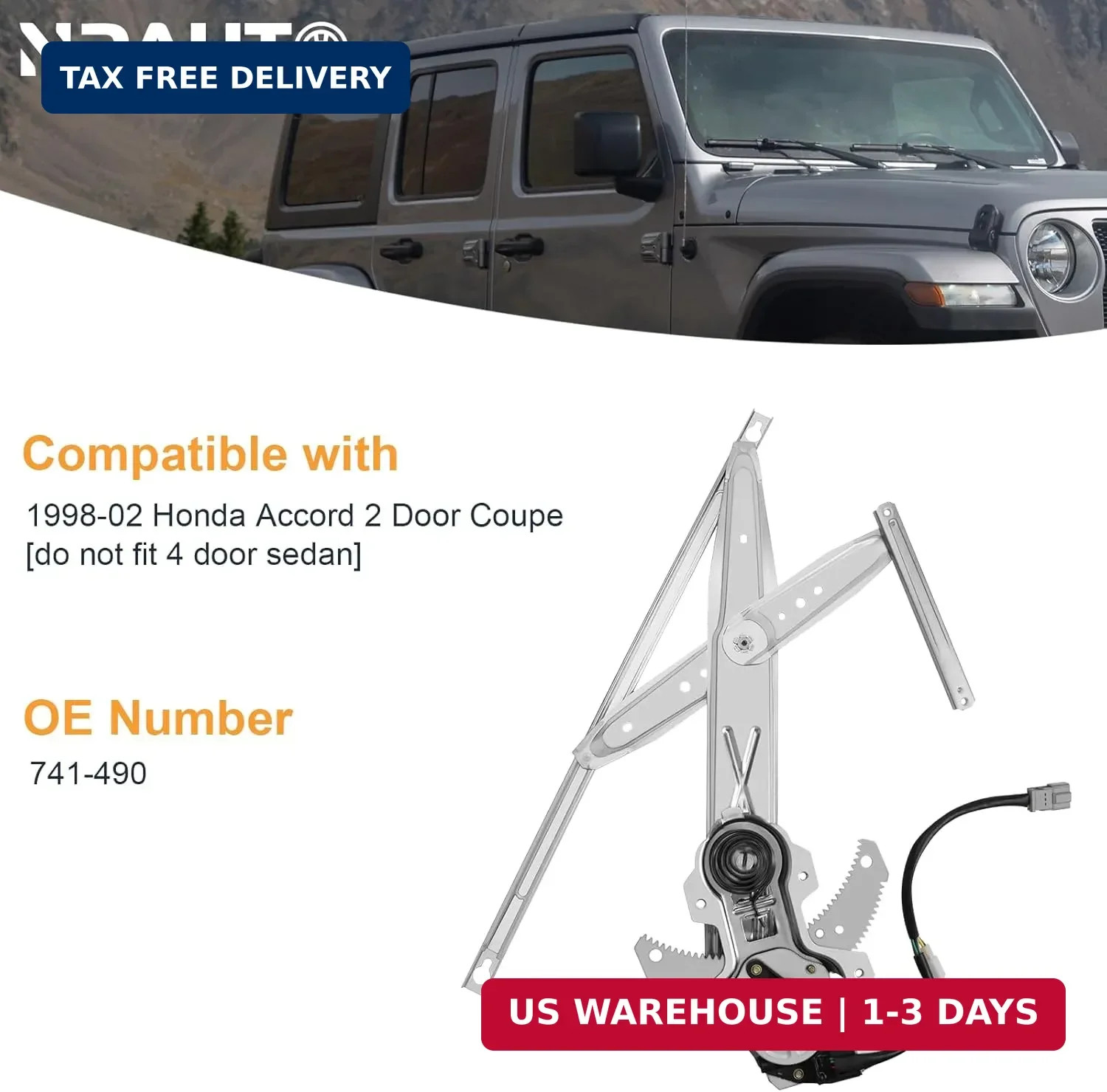 Front Driver Side Power Window Regulator with Motor fit for (2 Door Coupe Only)