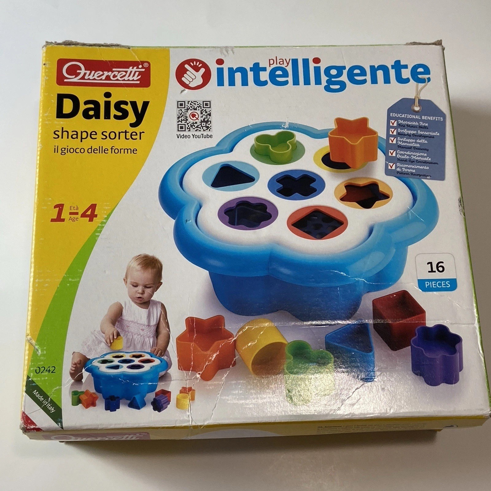 Quercetti Daisy Shape Sorting Toy – Classic 16 Piece Complete Italian European