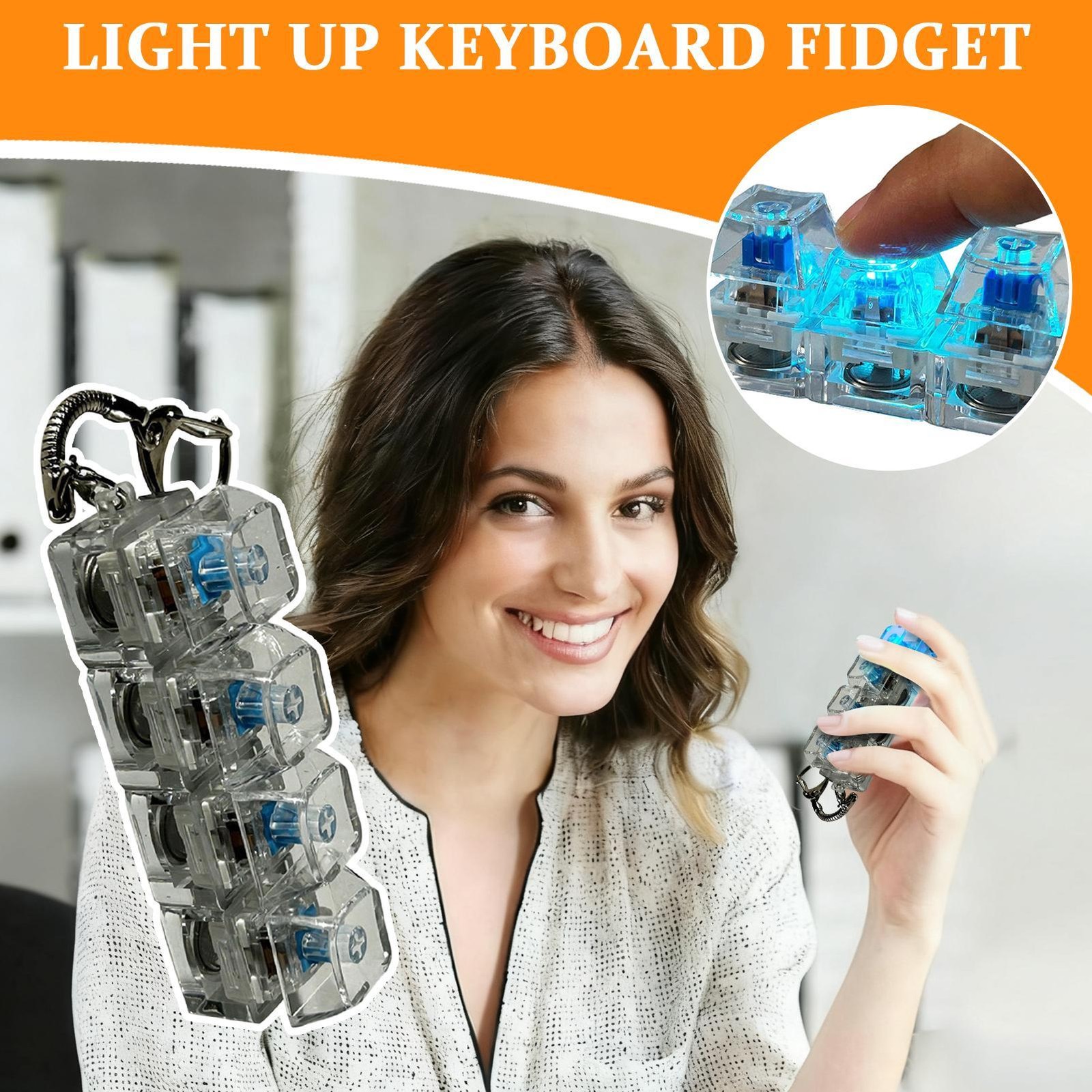 Light Up Keyboard Fidget Toy Transparent Colorful Lights Clicker For Boys Girls