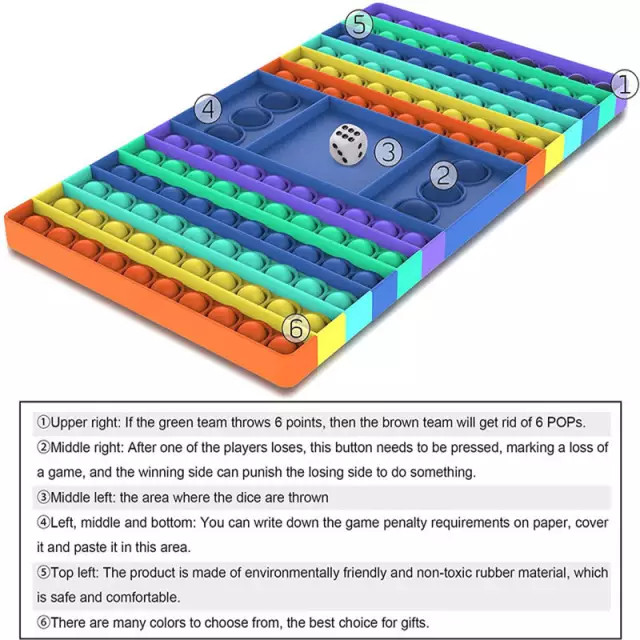 Two Dice Two Players Silicon Bubble Rainbow chess board push Pop Game Fidget Toy