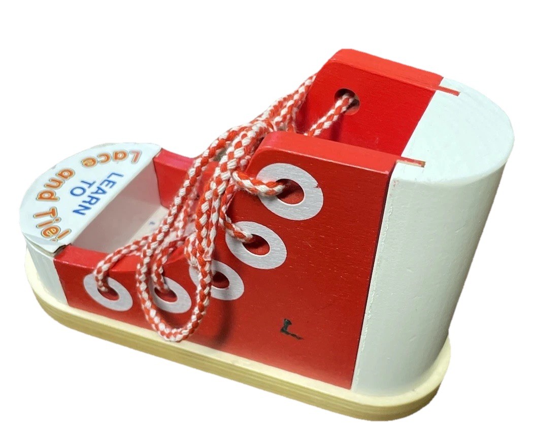 Melissa & Doug Wooden Shoe Tying Lacing Training Shoe