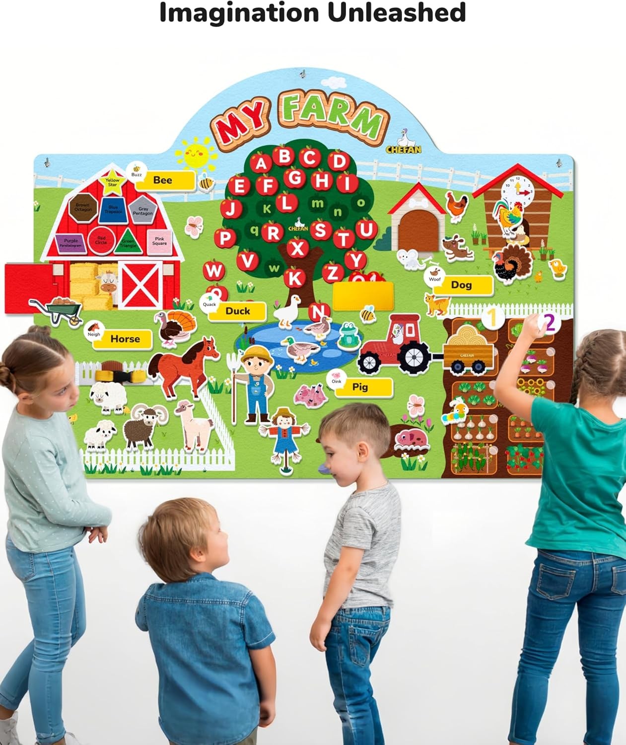 99 Pcs Farm Animals Felt Story Board Set, 3.9 Ft Preschool Farmhouse Barnyard Th