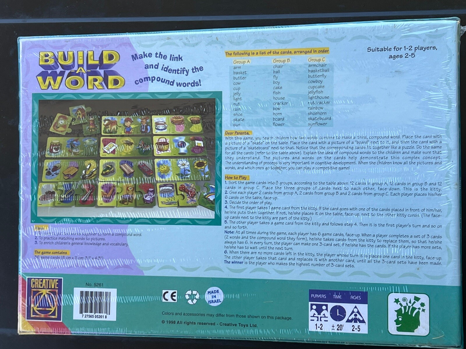 1998 Creative Toys Ltd. Build-A-Word Children’s Learning Game New In Box Israel