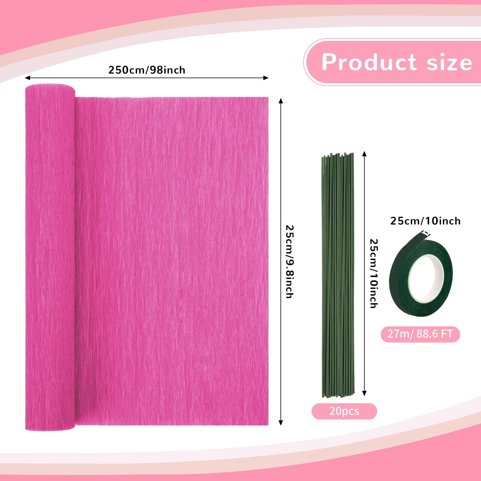 Crepe Paper Streamers 8 Rolls, 10 x 98Inch 8 Pink Colors
