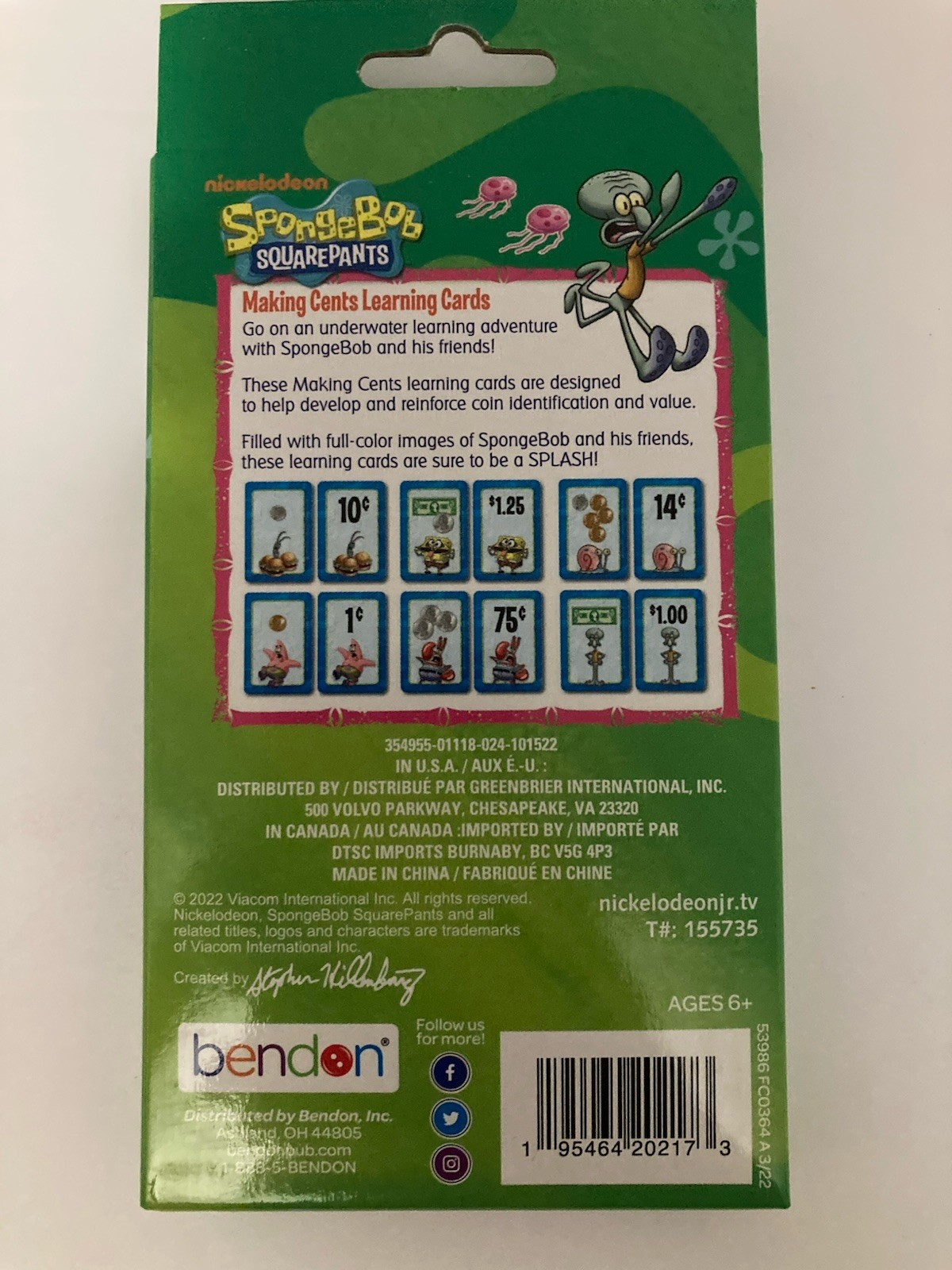 SpongeBob SquarePants – Making Cents 36 Learning Cards – Squidward Patrick
