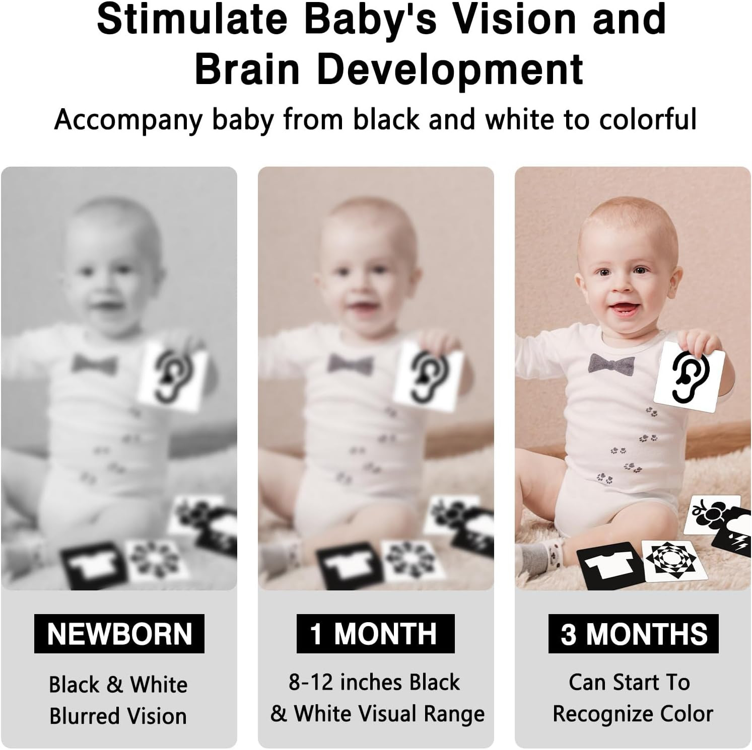 High Contrast Baby Cards for Infants, Black and White Baby Cards High Contrast B