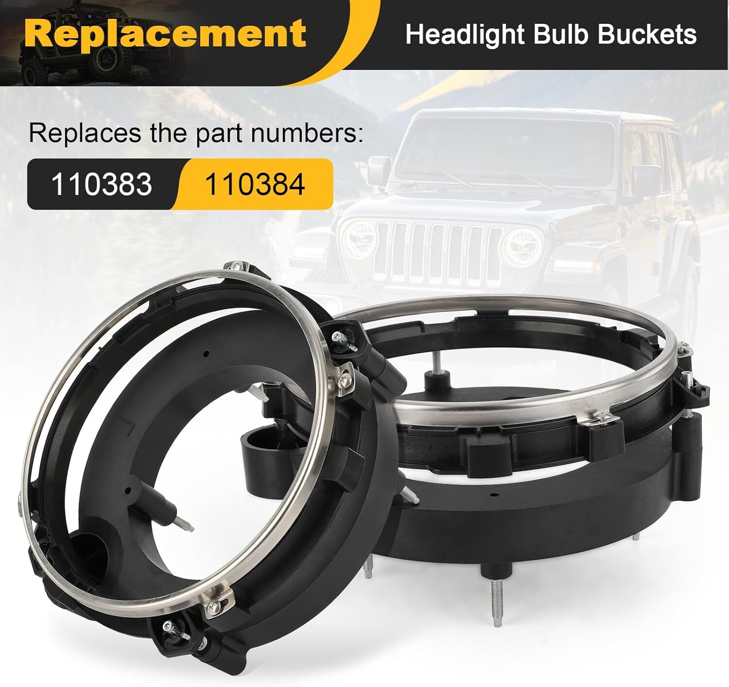 2 PCS Headlight Bulb Bracket Buckets Left & Right for 1997-2006 Jeep Wrangler