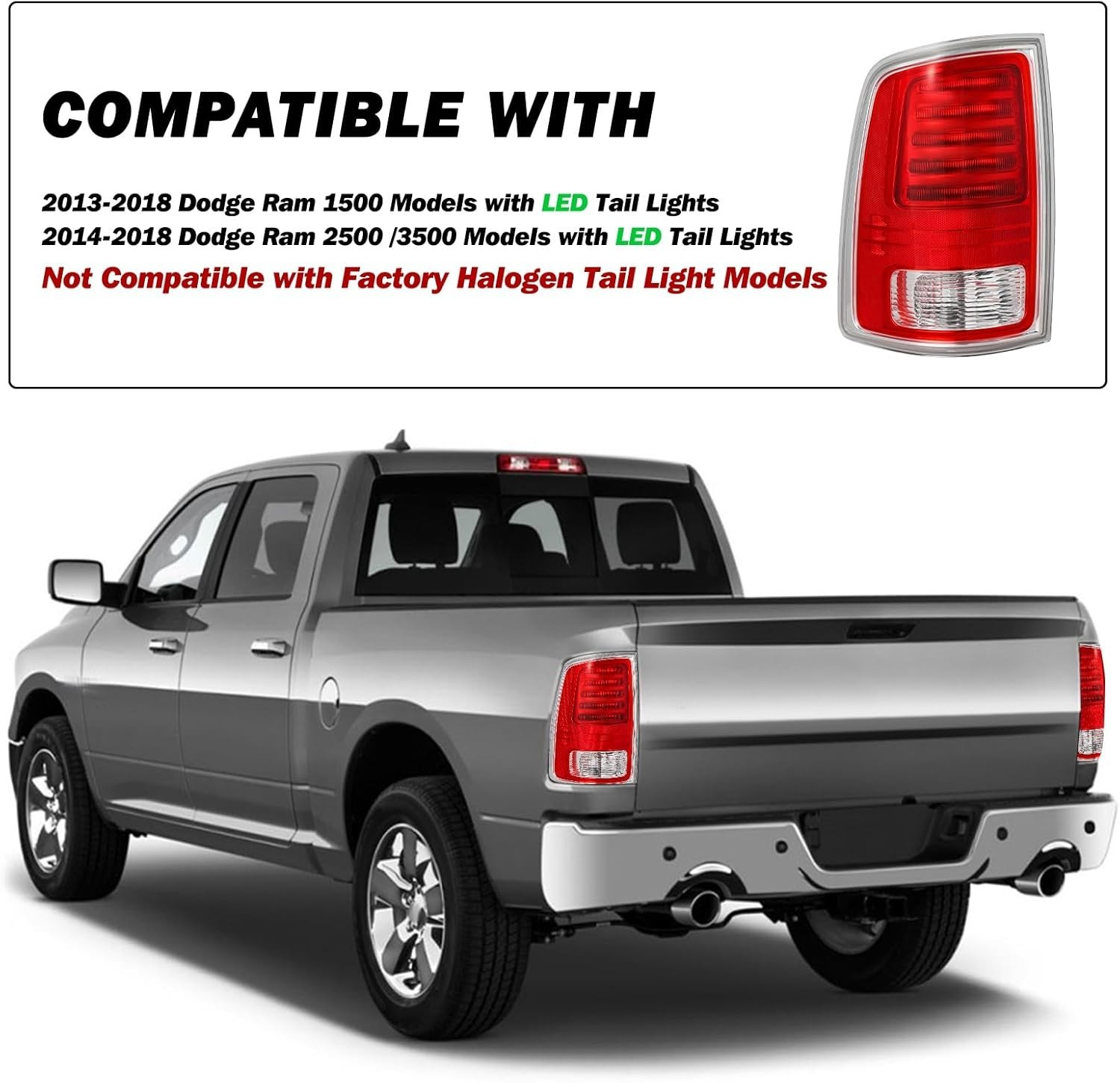 LED Tail Light Assembly for 2013-2018 Dodge Ram 1500/2014-2018 Ram 2500 3500 wit