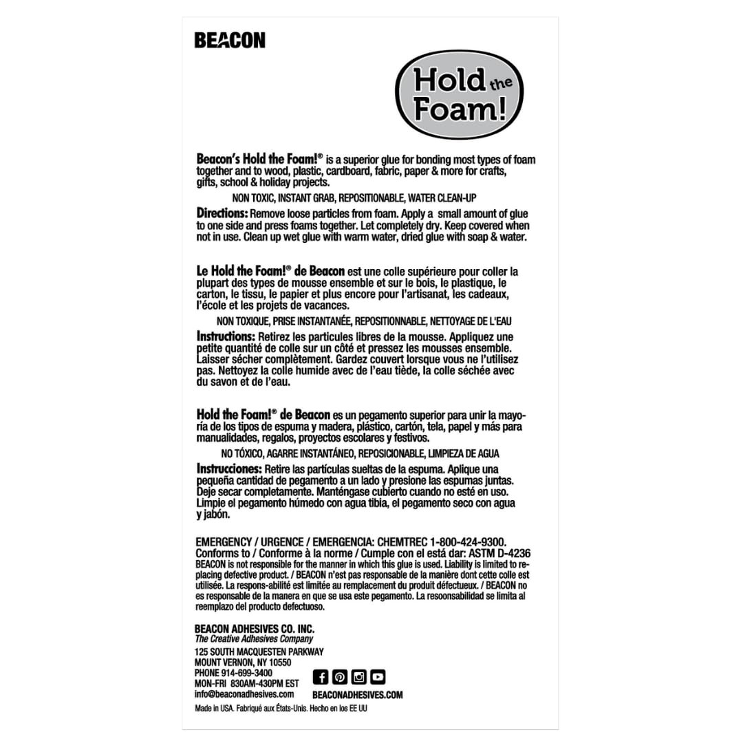 Beacon Hold The Foam Glue 2oz 2 oz, Clear