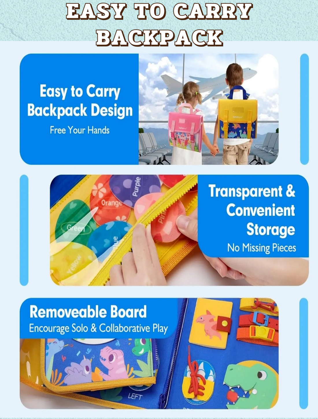 Busy Board Backpack Intelligence Learning Toy Travel Essential Montessori