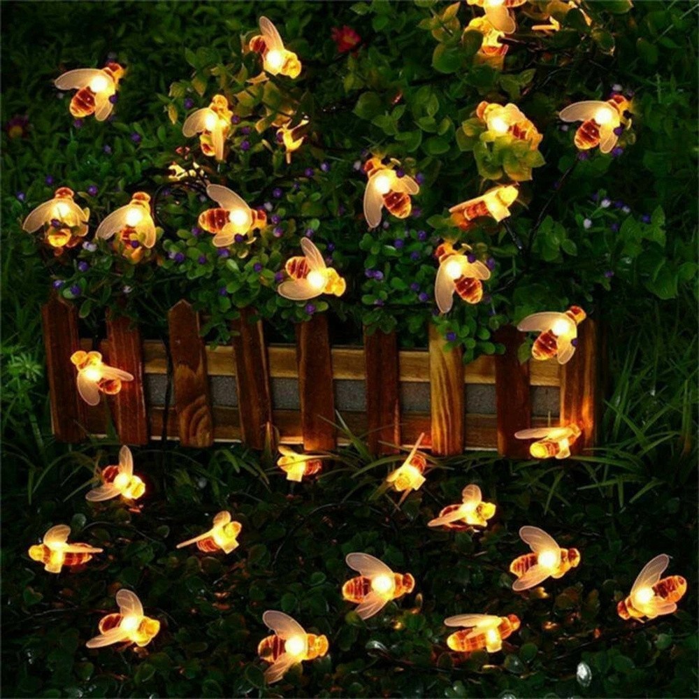 Solar Outdoor Bumble Bee Lights, 20 LED Waterproof Garden Fairy Decoration