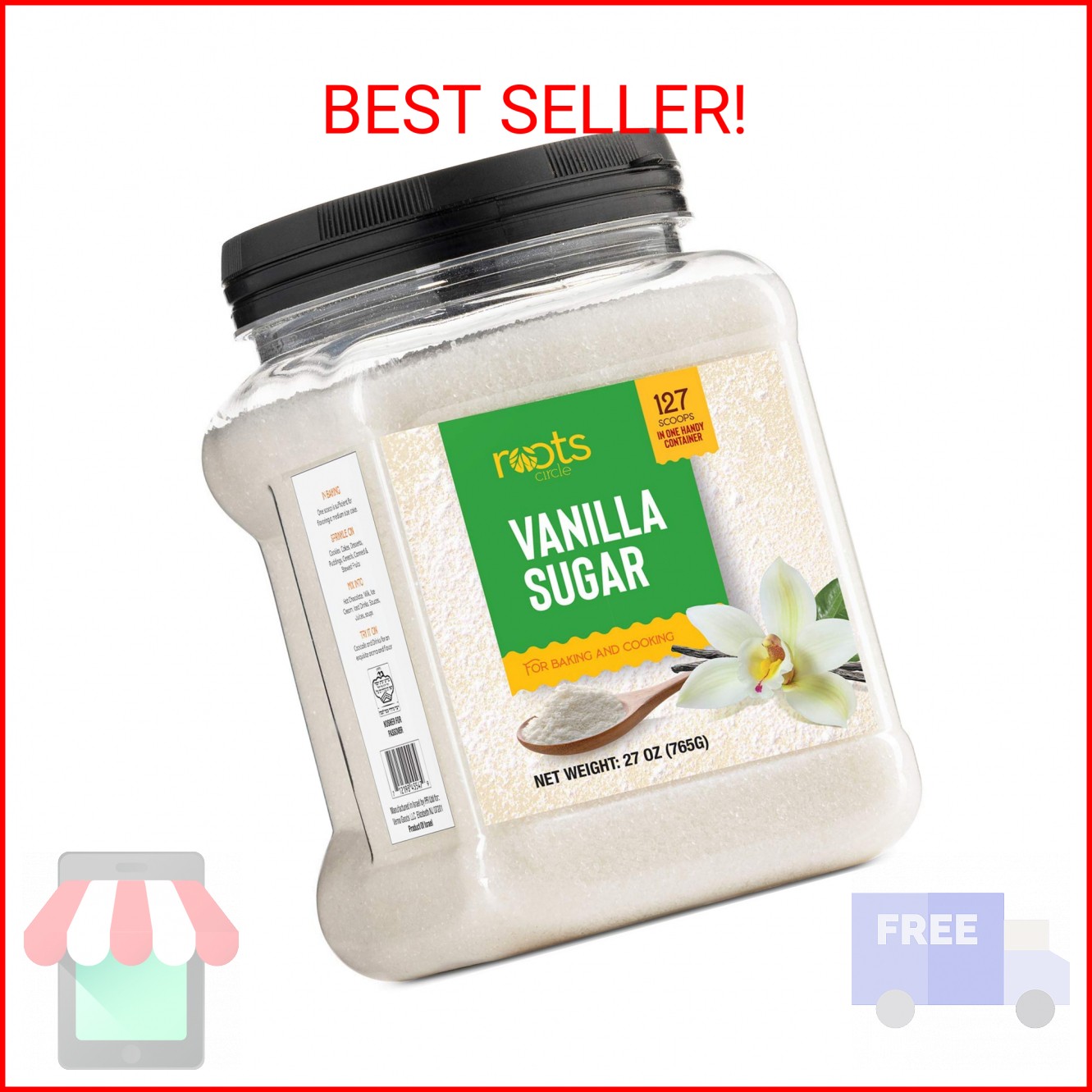 Roots Circle Vanilla Sugar for Baking | For Chefs, Home Cooking, Coffee, Cocktai