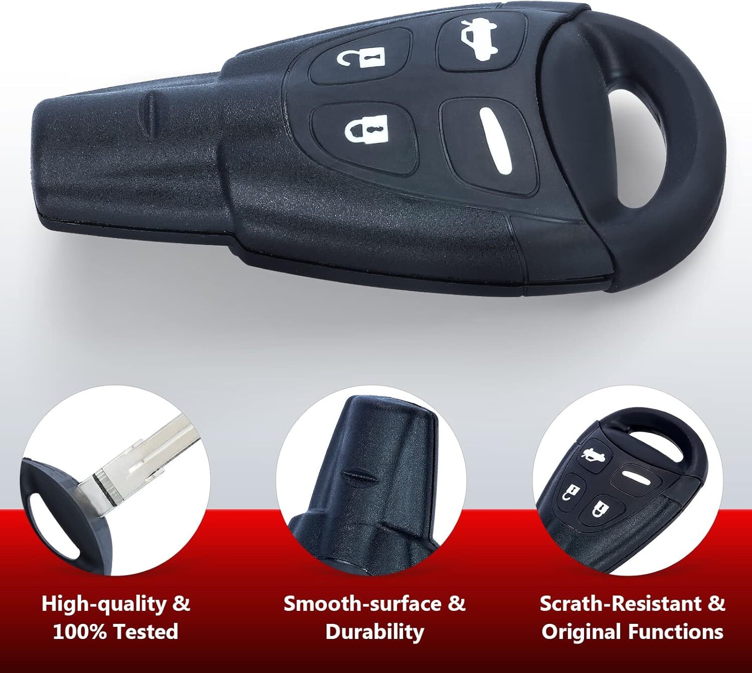 Saab 9-3 Complete Remote Key Fob 2003-2007 433MHZ ID46 Chip FCC LTQSAAM433TX