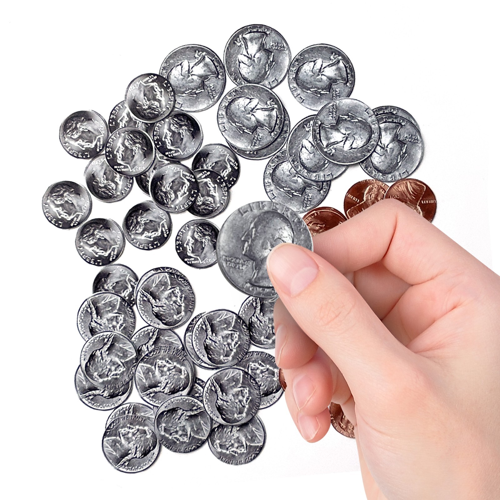 Kids Money Learning Activity Stickers, 60 US Practice Coins, Kindergarten Math