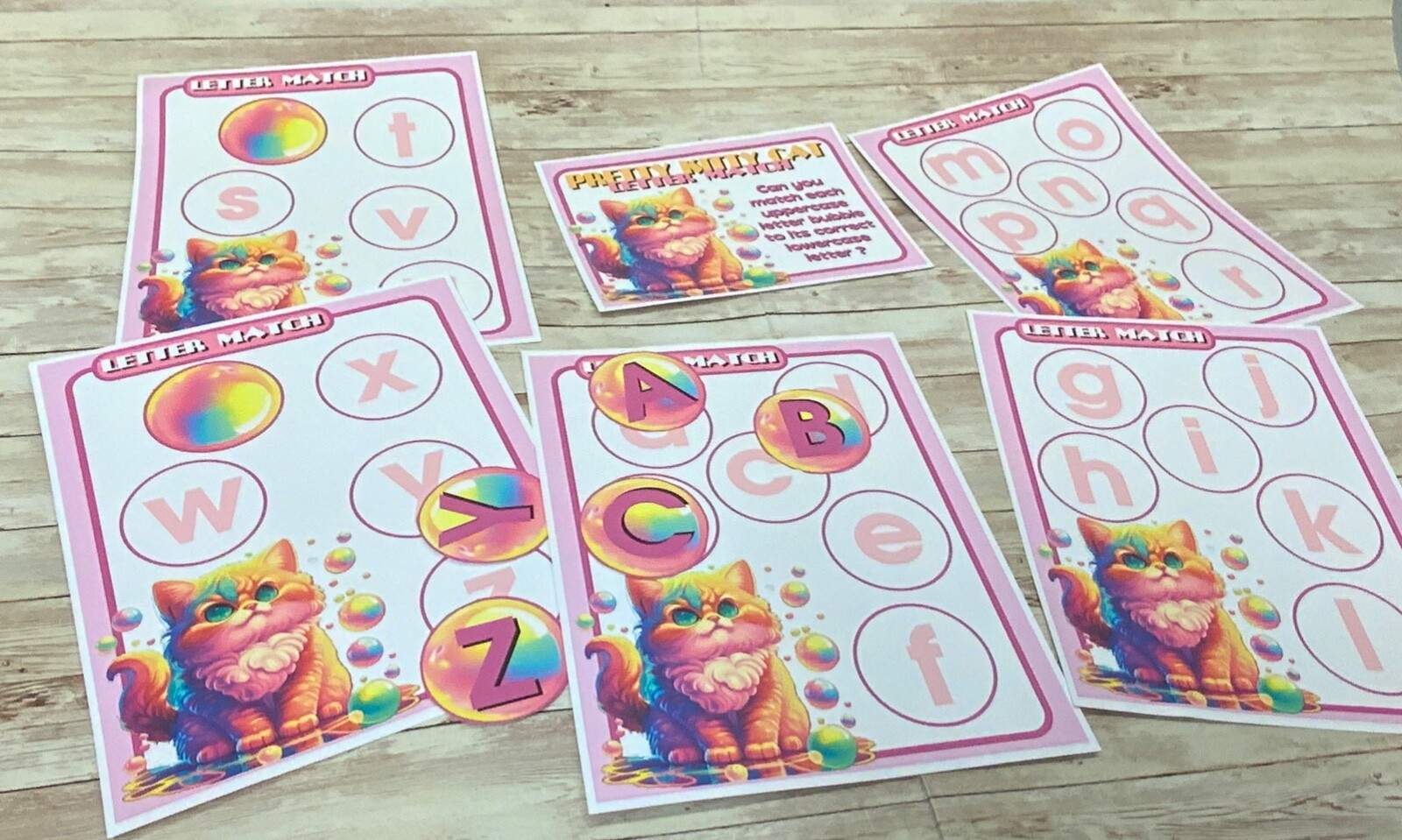 Pretty Kitty Bubble Match Game – Uppercase & Lowercase Match    – DIY KIT –