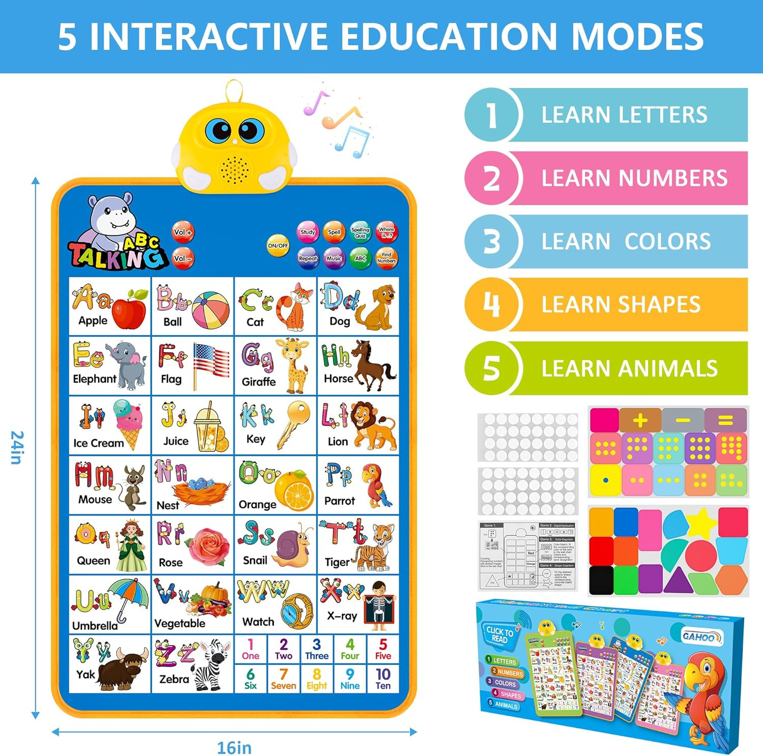 Electronic Alphabet Wall Chart, Talking ABC, 123S, Music Poster, Kids Learning T