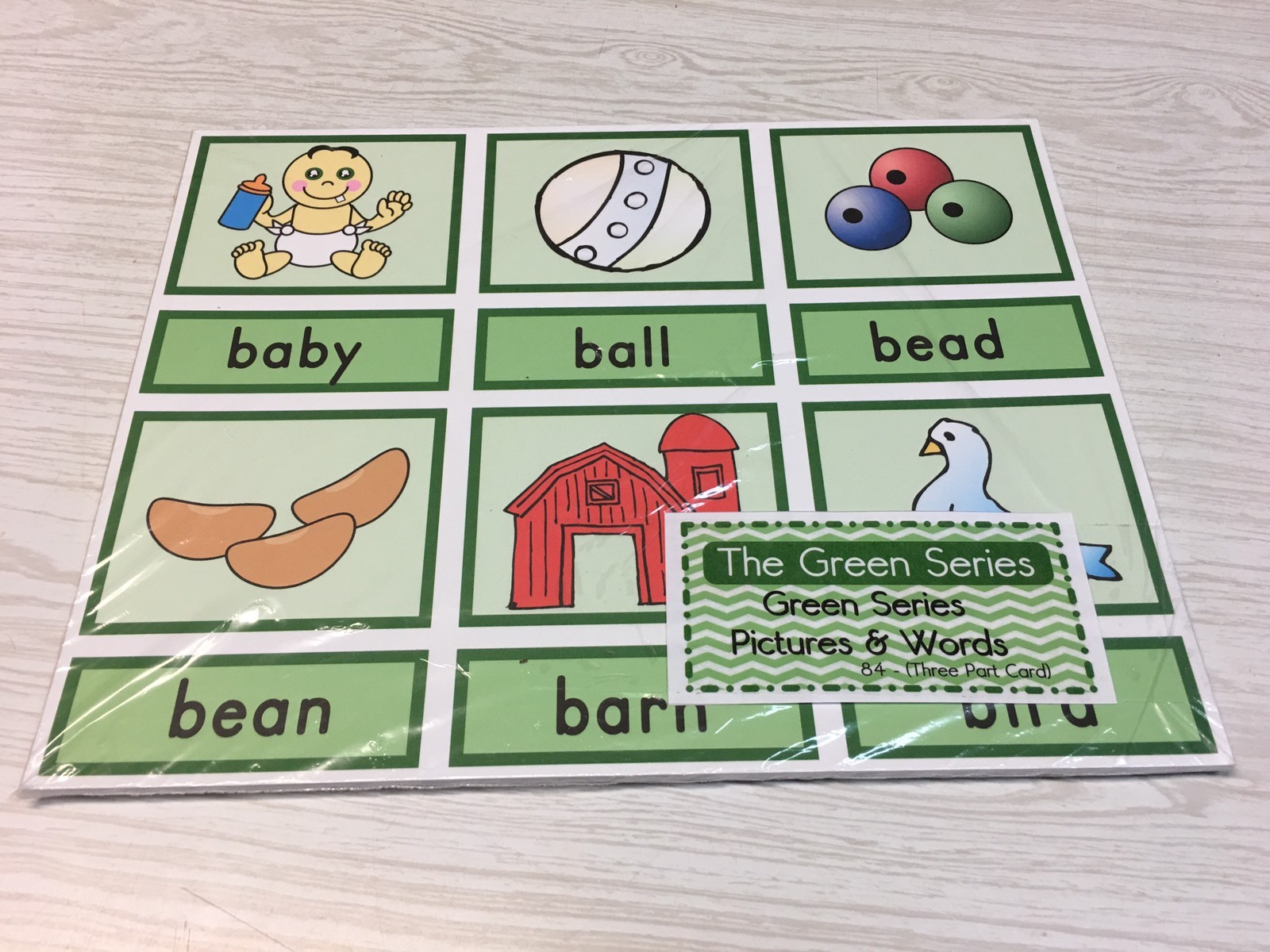 The Green Series – Pictures & Words 84 – (Three Part Card) Laminated Montessori
