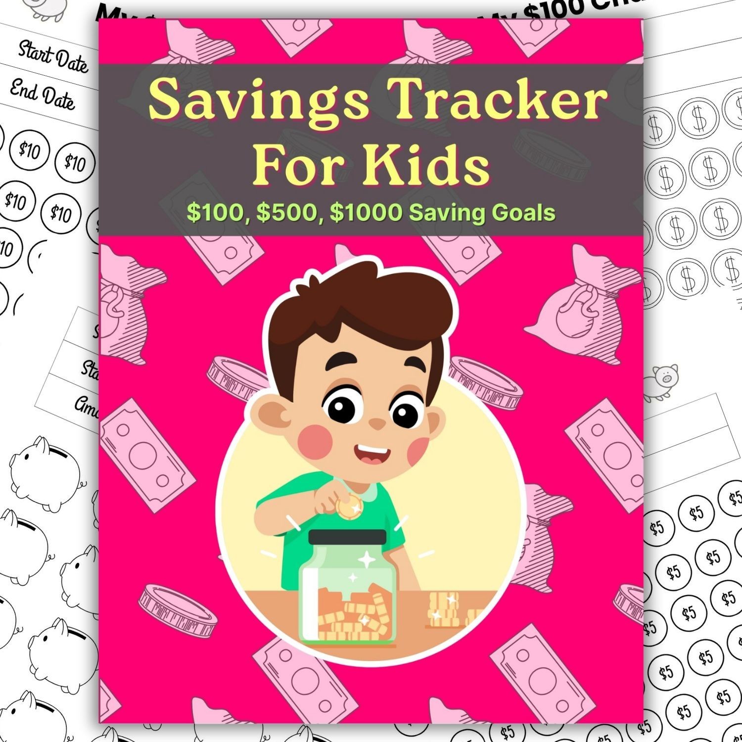 Savings Tracker For Kids | Money Challenge Worksheets