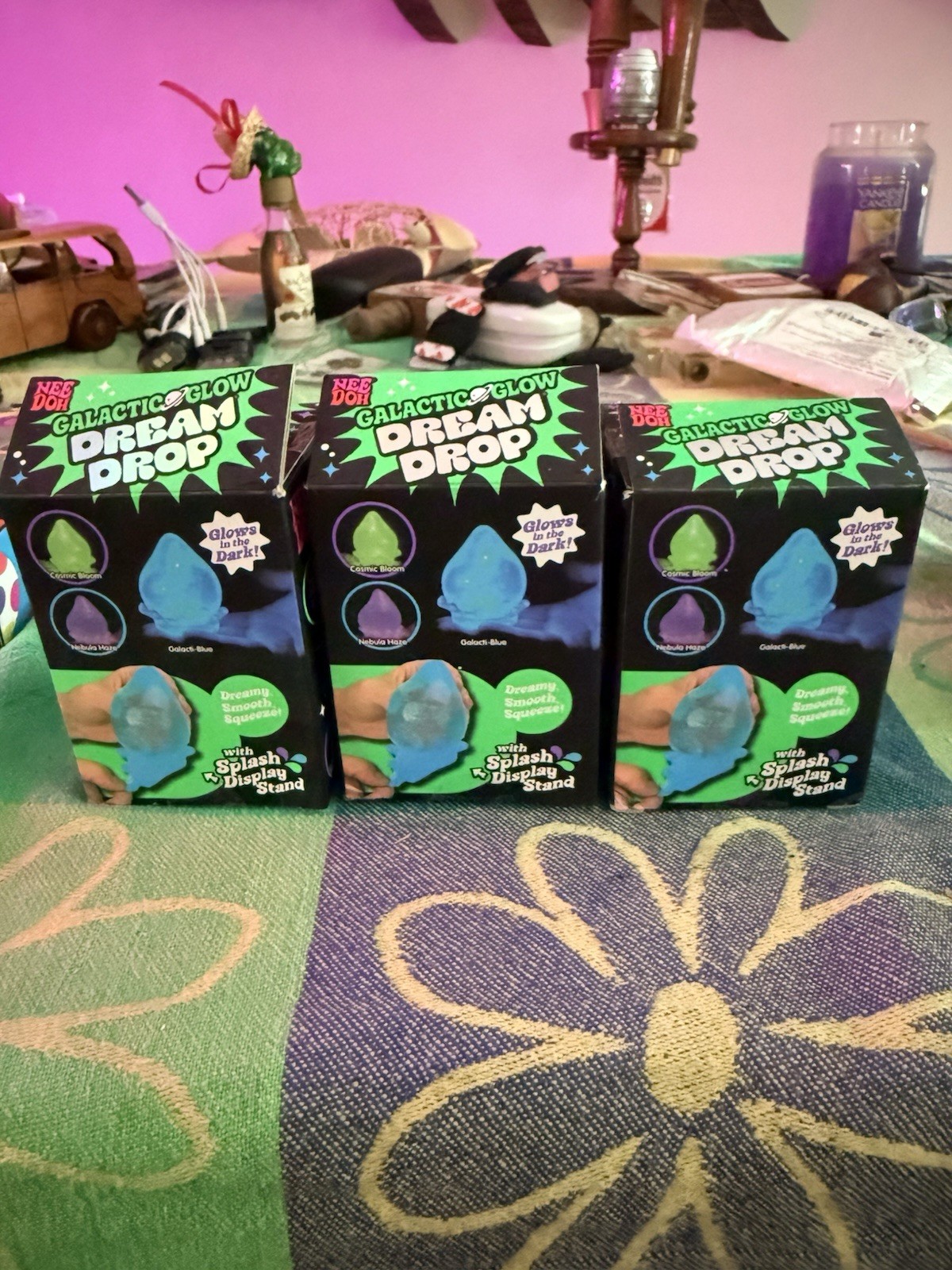 Schylling NeeDoh Galactic Glow Dream Drops Complete Set 3 Green Purple Blue RARE