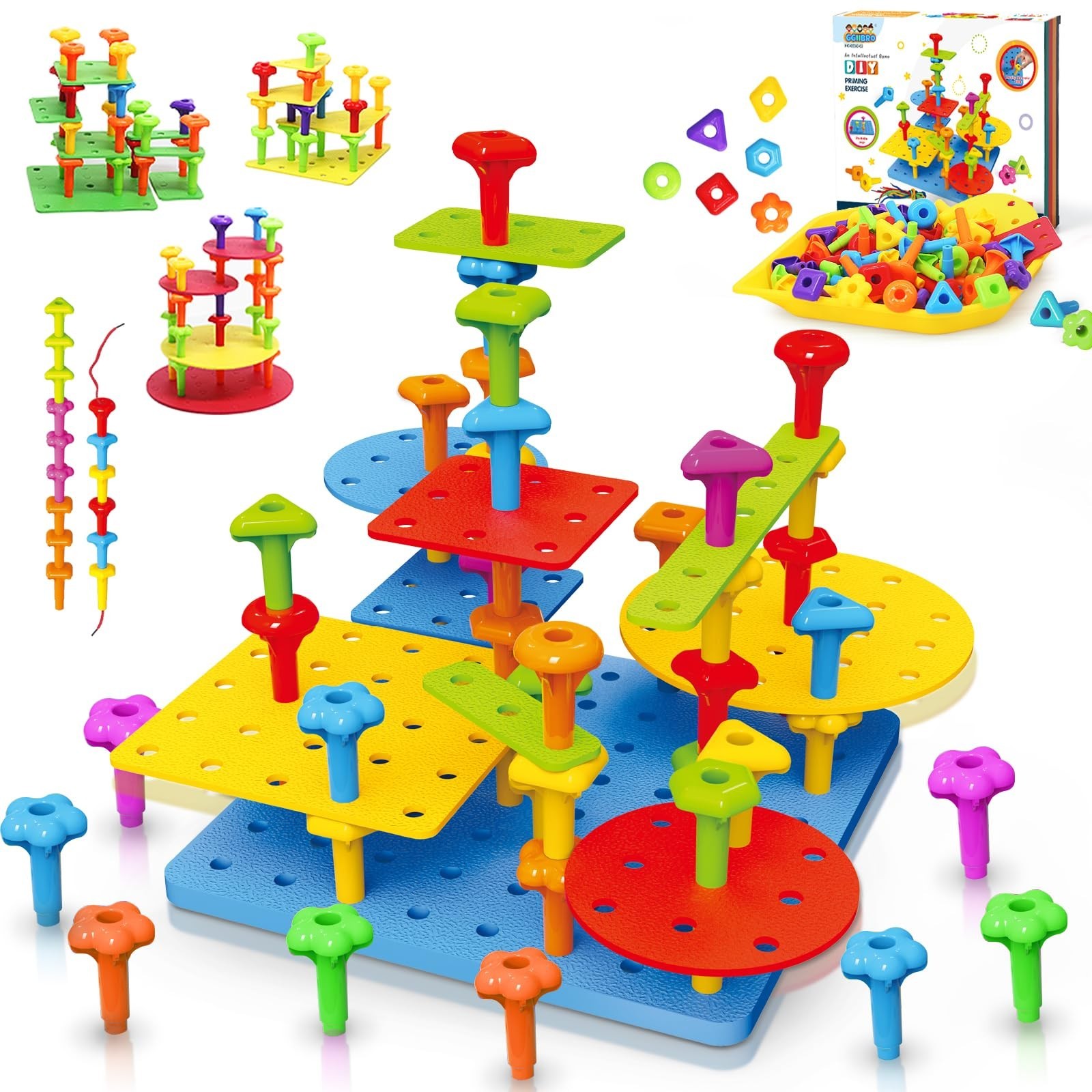Peg Board Toy set 73Pcs DIY Building Stacking Toys for Kids 3-6 Years…