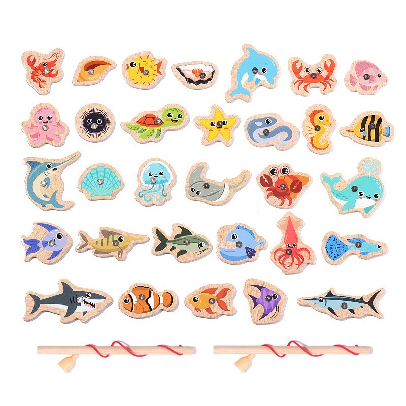 Magnetic Fishing Game Set Kids Montessori Wooden Educational Toy Birthday Gift