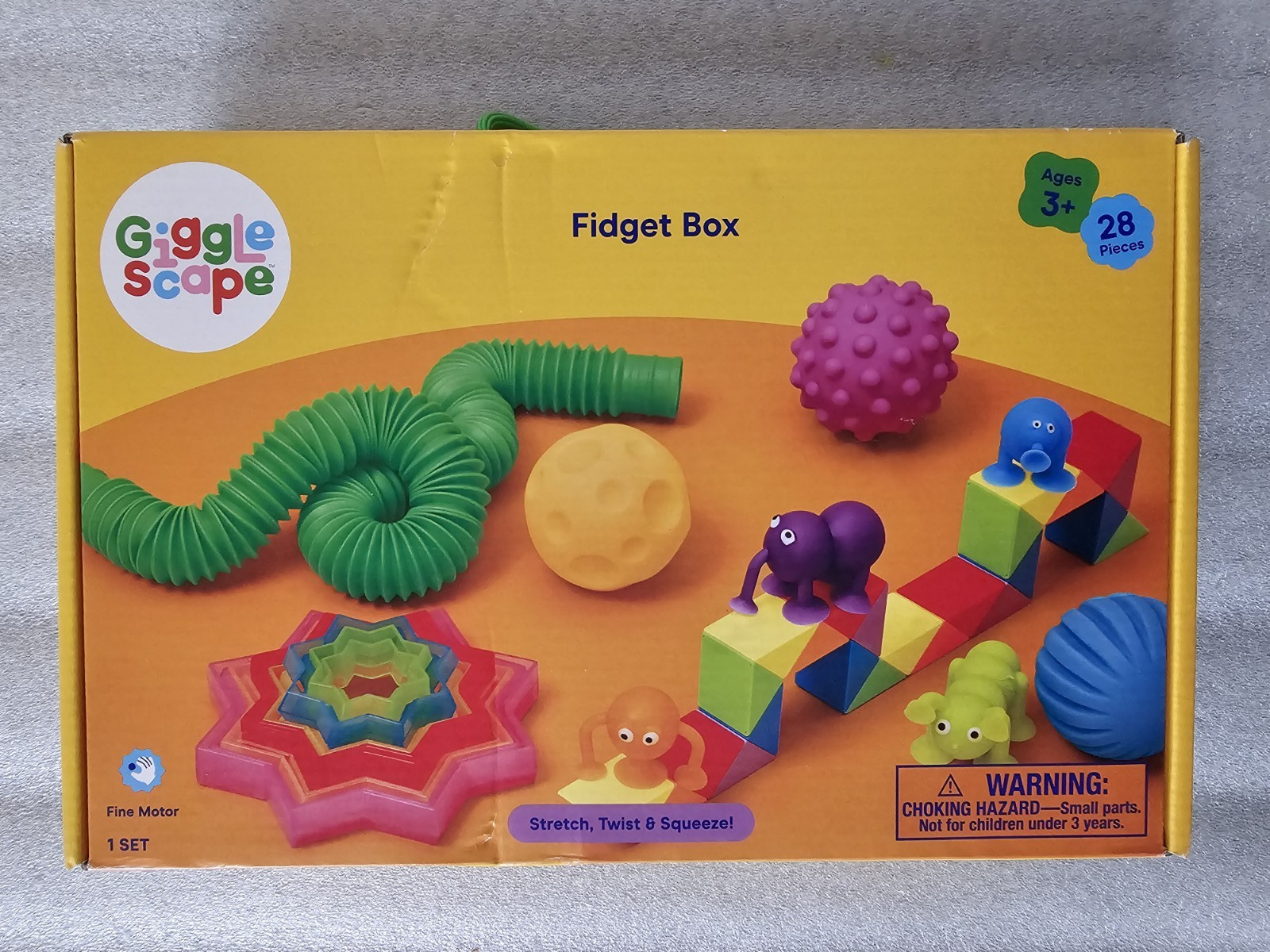 Giggle Scape Fidget Box, Colorful 28 Pieces, Stretch, Twist, Squeeze, Ages 3+