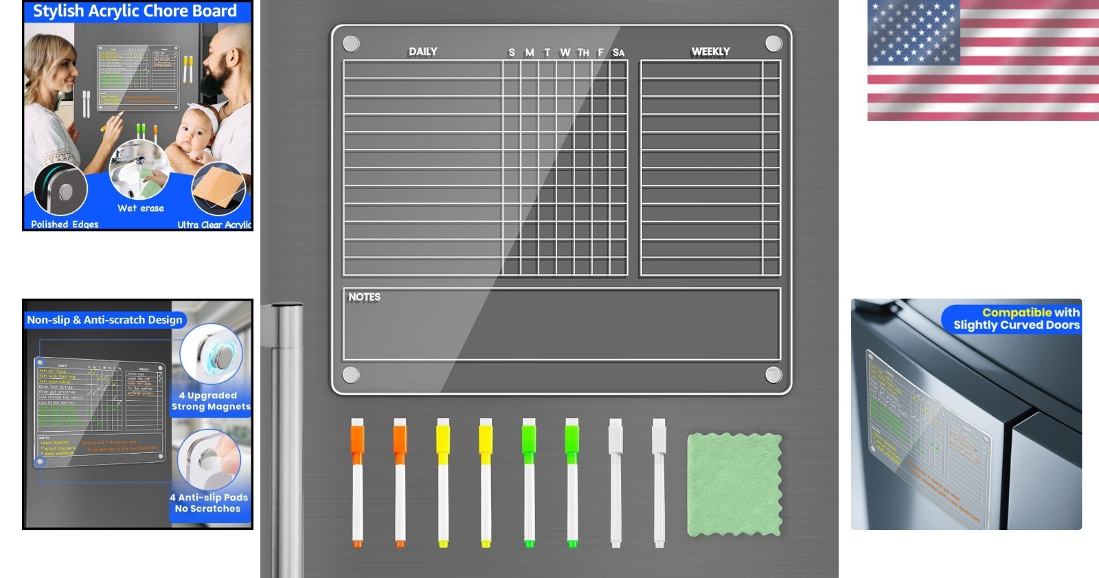 12×9.5 Inch Clear Magnetic Chore Board with 8 Markers – Home Management Tools