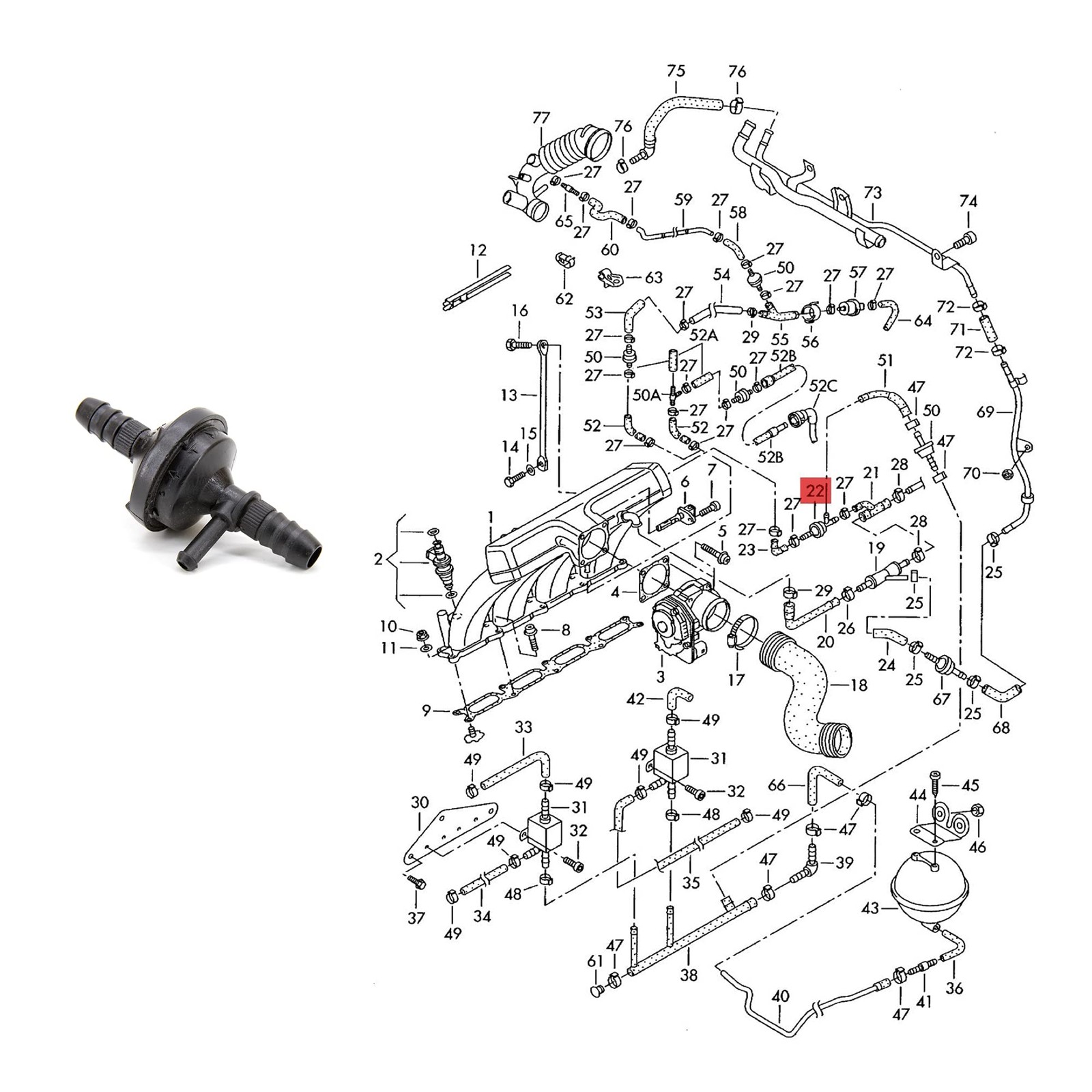 Vacuum Check Valve 3-Way 07C133529A With VW Passat Santana Audi A4/S4 A5 A6/S…
