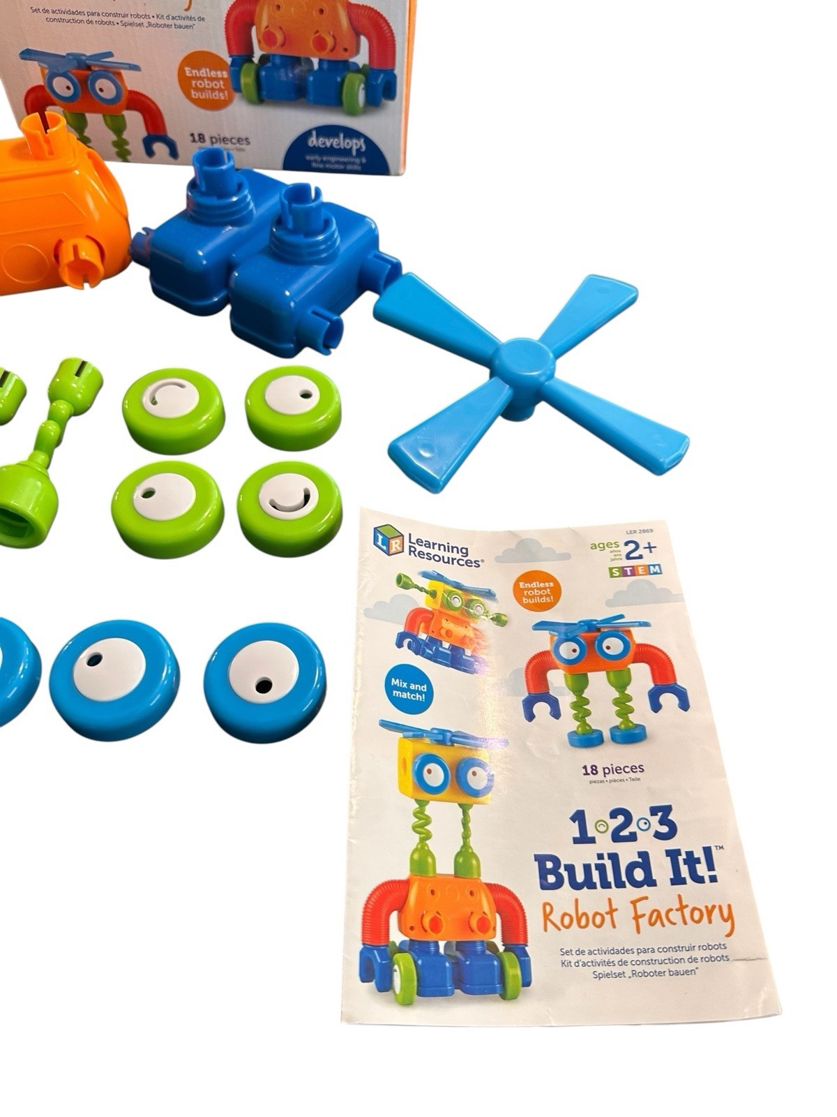 Learning Resources 1-2-3 Build It! Robot Factory STEM Ages 2+ 18 Pieces